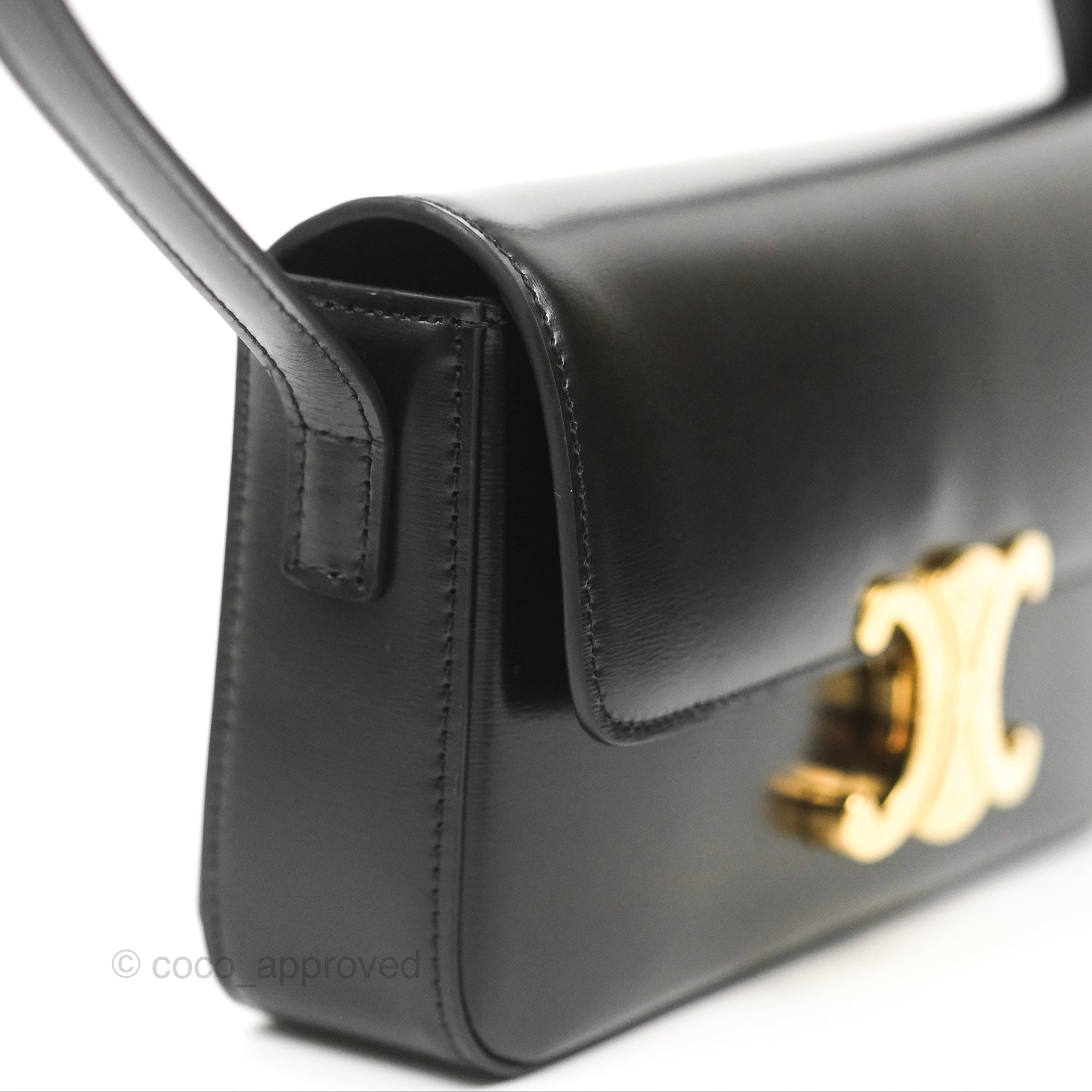 Celine Triomphe Shoulder Bag in Black Calfskin Leather - Luxury Crossbody Purse for Women, Perfect for Work, Travel & Evening Out