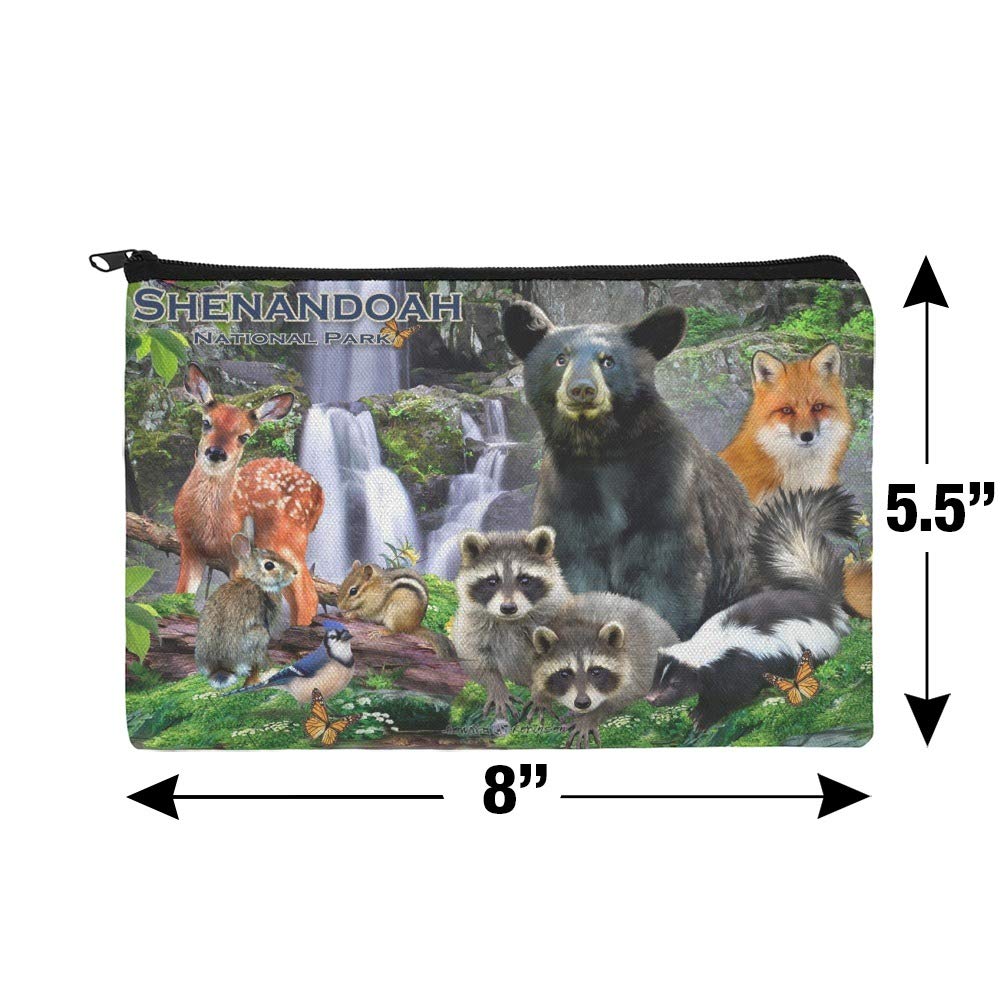Waterproof Makeup Bag Organizer - Shenandoah National Park Wildlife Themed (Bear, Raccoon, Deer, Fox) Cosmetic Pouch for Travel & Outdoor Adventures