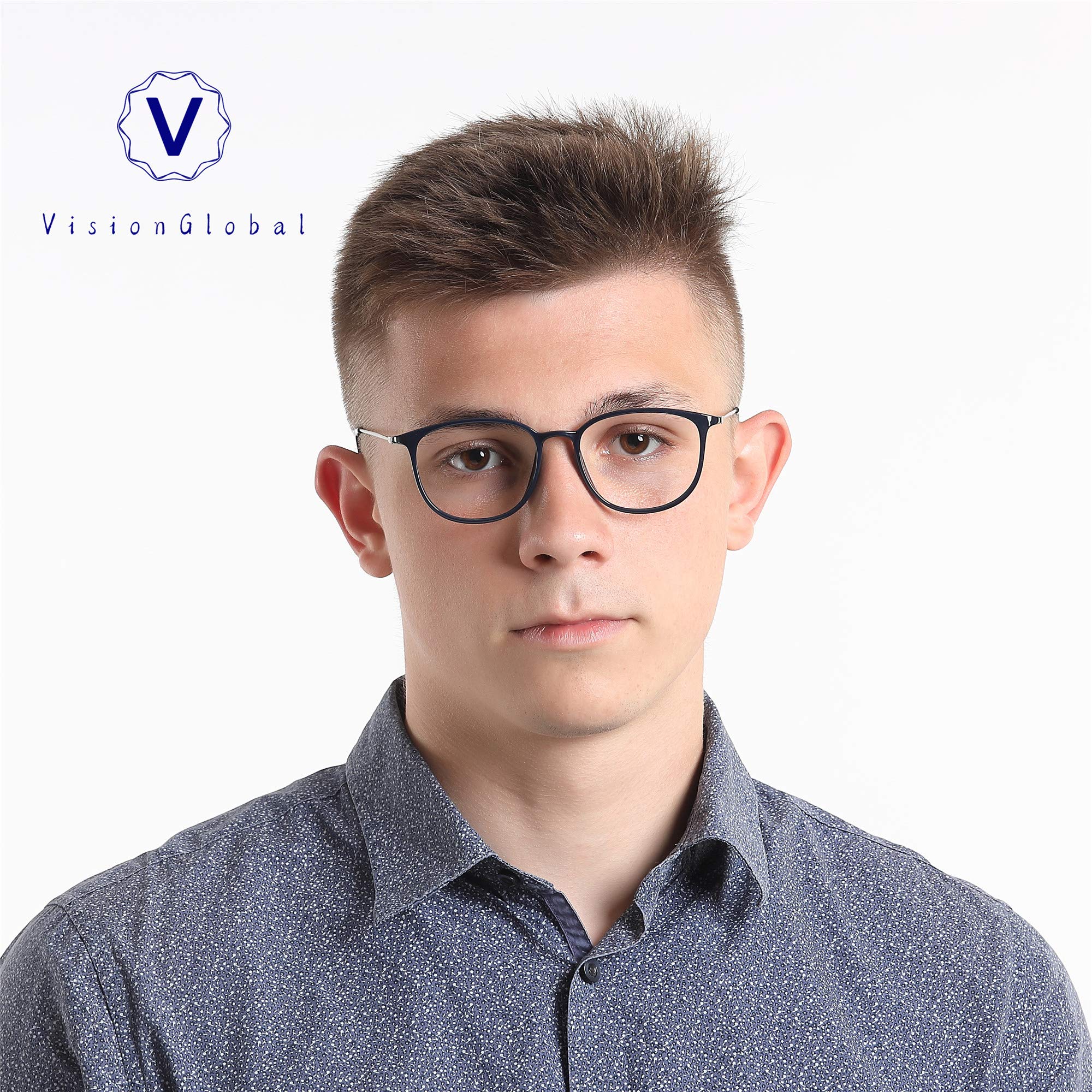 VisionGlobal Blue Light Blocking Glasses for Women & Men - Anti Eyestrain Computer Glasses with Square Frame for Screen Time, Gaming & Reading | Reduce Digital Eye Strain from Phones, Laptops & TV