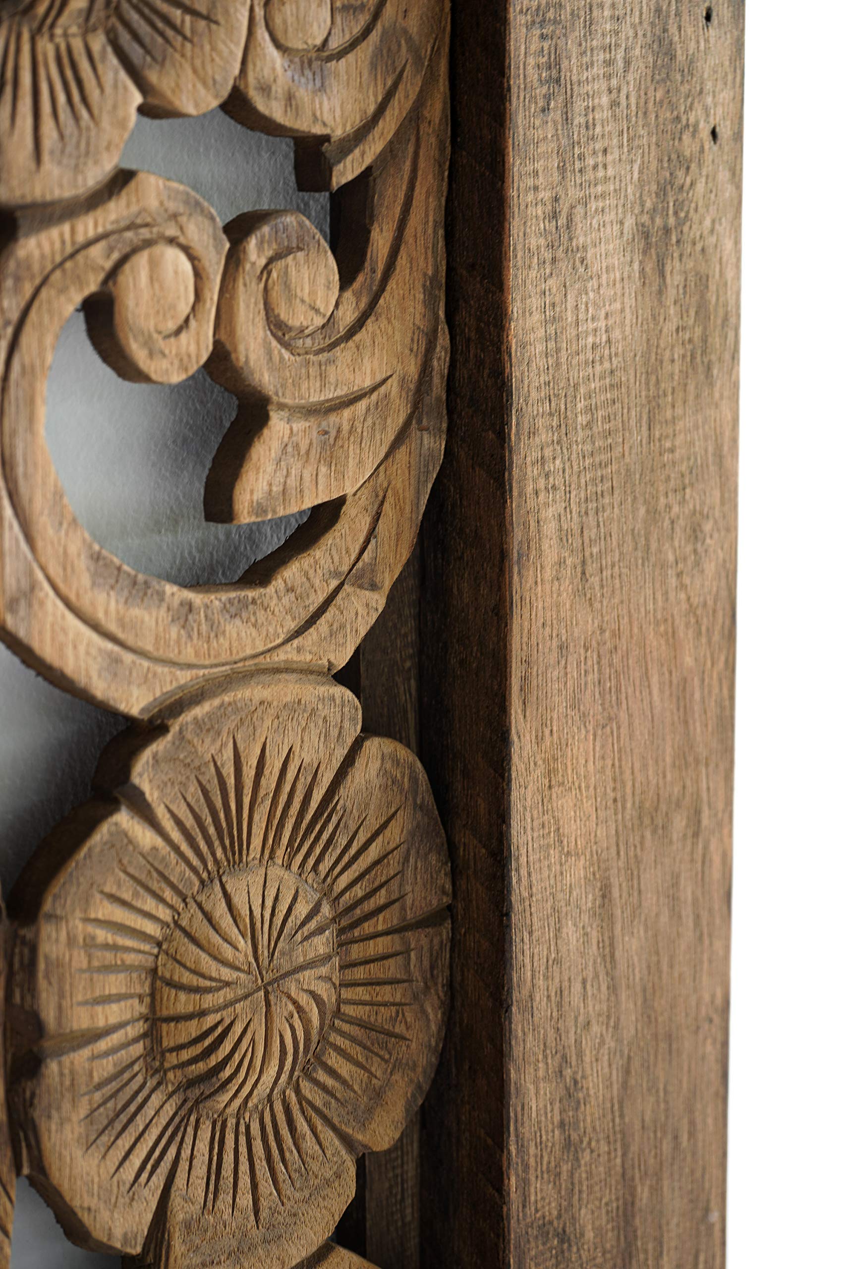 80-inch Super King Size Carved Wooden Headboard with Mandala Design - Wall Mounted Rustic Barn Finish in Weathered Brown - Perfect for Bedroom Decor, Farmhouse Style Homes & Bohemian Interiors