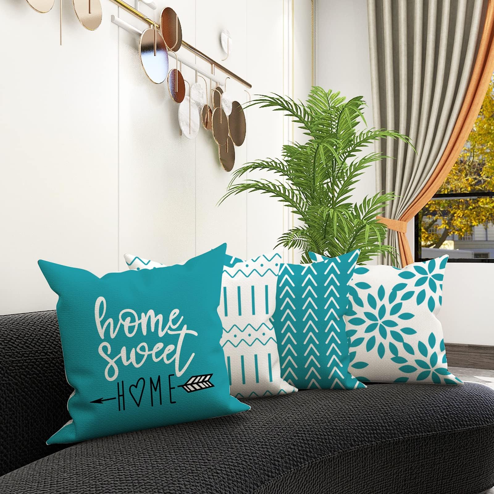 YCOLL 18x18 Inch Pillow Covers Set of 4 - Modern Linen Fabric Decorative Throw Pillow Cases for Sofa, Couch, Bed & Car - Aqua Blue - Perfect for Living Room, Bedroom & Outdoor Decor