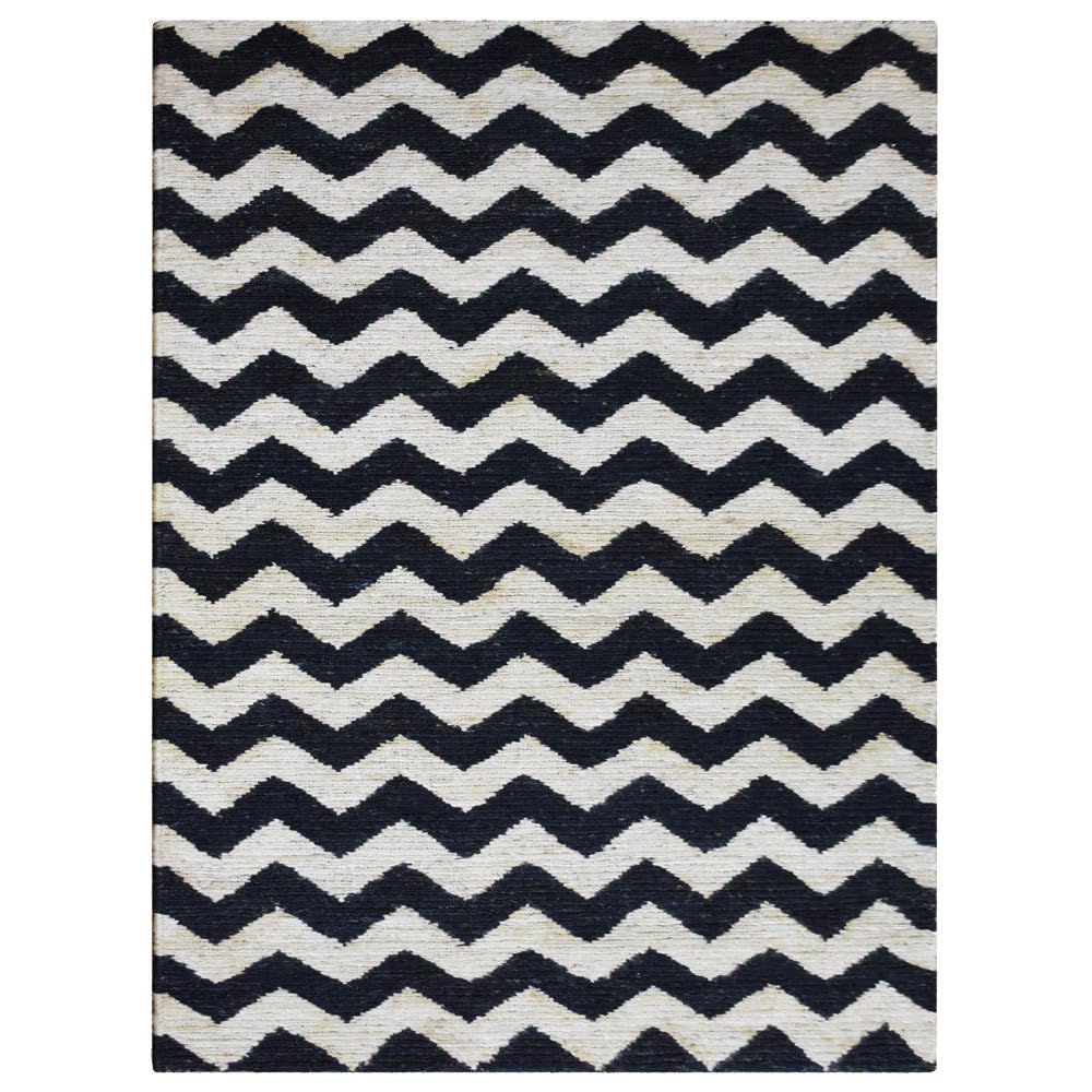 Hand Knotted SUMAK Jute Eco-Friendly Contemporary Area Rug 8'x10' Rectangle - Cream & Black High Pile Natural Fiber Rug for Living Room, Bedroom & Outdoor Use | Handmade Indoor/Outdoor Rug (J00014)