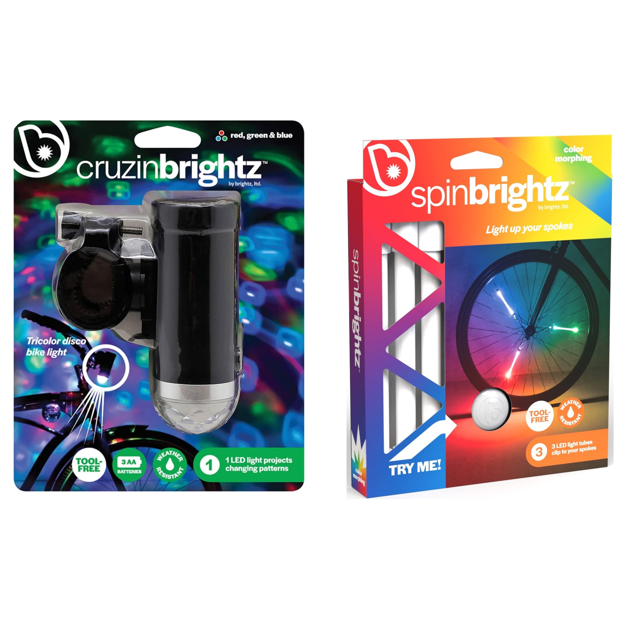 Disco Bike Light with Color Changing LED Spoke Lights - CruzinBrightz Disco Party Bike Light & SpinBrightz LED Wheel Light Tubes for Night Cycling, Bike Parties & Outdoor Adventures