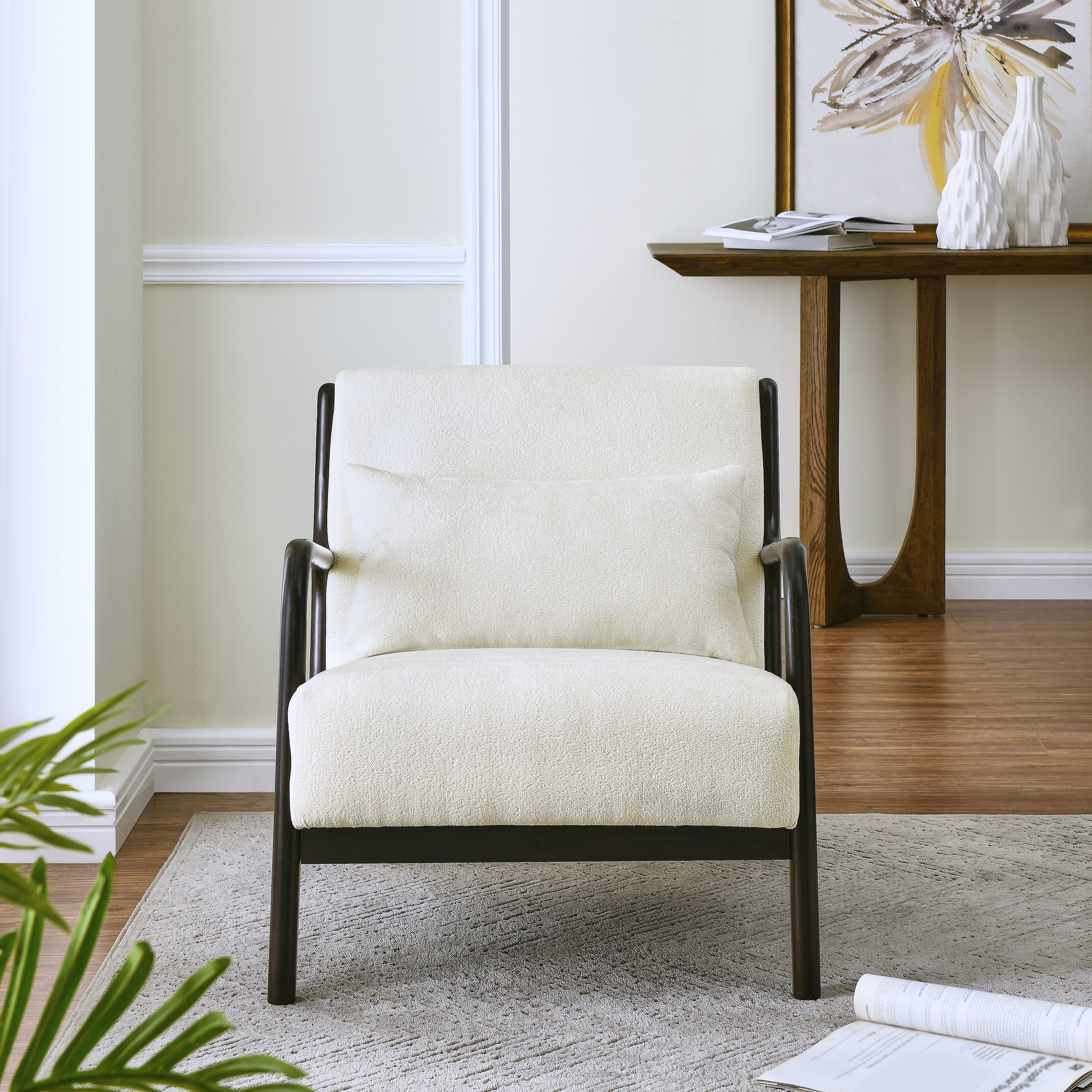 Mid Century Modern Accent Chair with Removable Lumbar Pillow - Roundhill Furniture Eterna - Perfect for Living Room, Bedroom & Office Decor