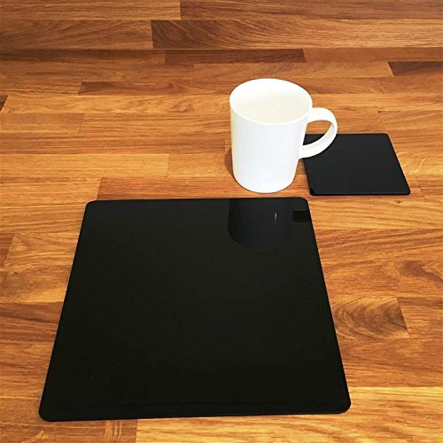 Premium Black Square Placemat and Coaster Set - 8 Piece Large Dining Table Protector - Perfect for Dinner Parties, Home Decor & Kitchen Essentials