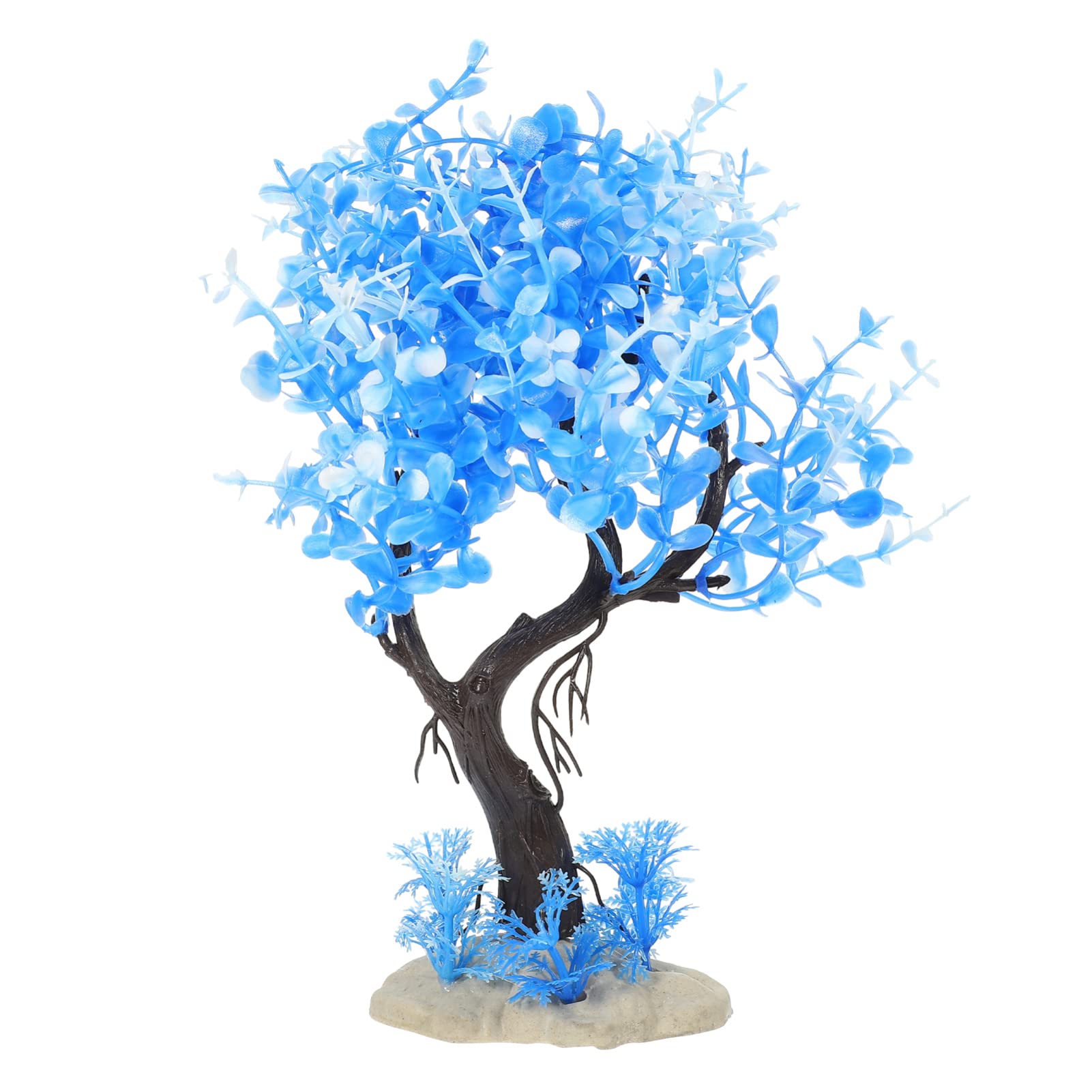 POPETPOP Plastic Artificial Aquarium Plants - Blue Underwater Fish Tank Decorations for Aquatic Landscapes, Sushi Plates & Home Aquarium Accessories | Perfect for Freshwater & Saltwater Tanks, Betta Fish Habitats, and Office Desk Decor