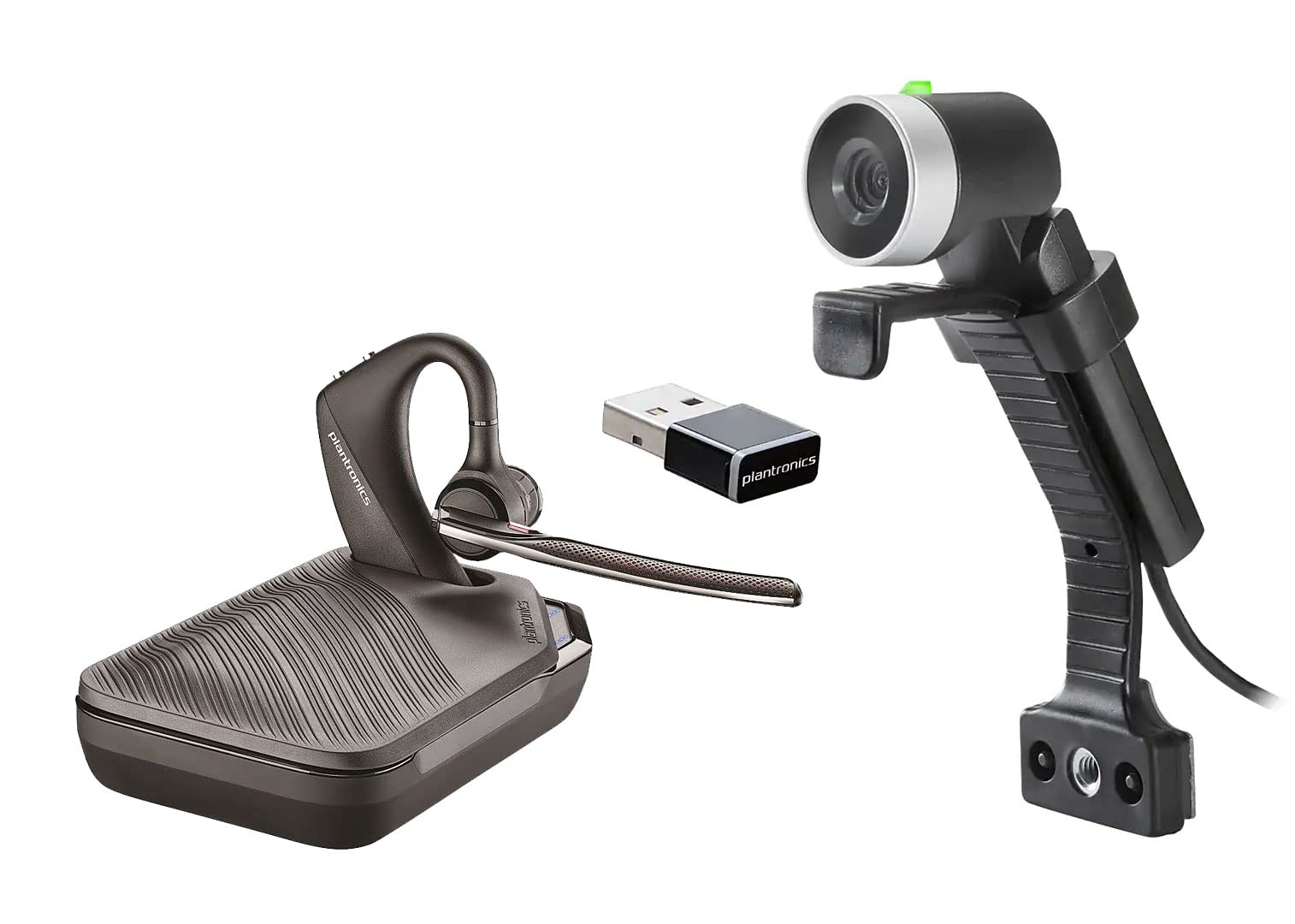 Plantronics Poly Voyager 5200 UC Bluetooth Headset with EagleEye Mini Webcam Bundle (217912-99) - Noise Cancelling Wireless Headset for Office, Remote Work & Video Conferencing
