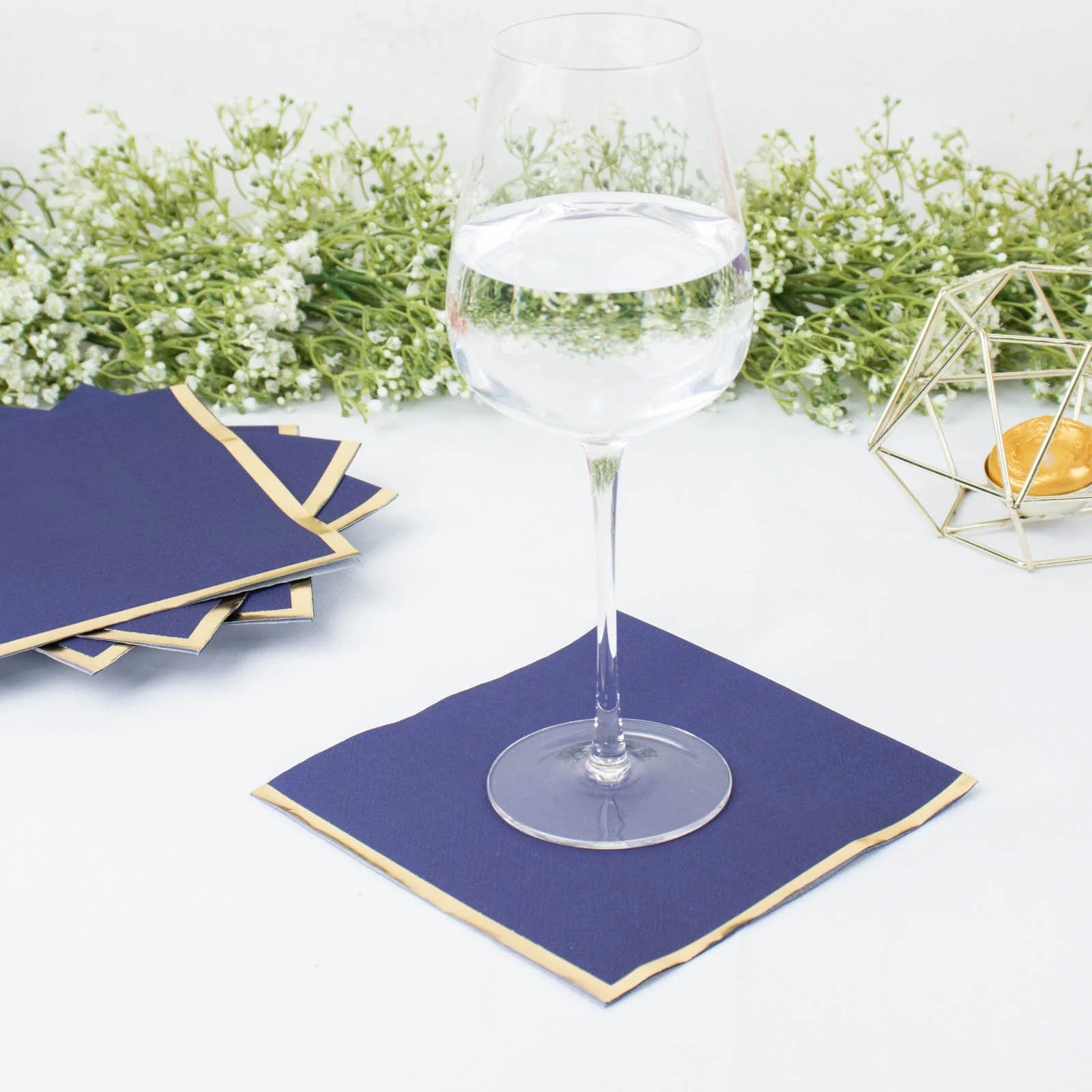 50 Pcs 2-Ply Premium Cocktail Napkins with Elegant Gold Rim - Perfect for Dinner Parties, Weddings & Special Events