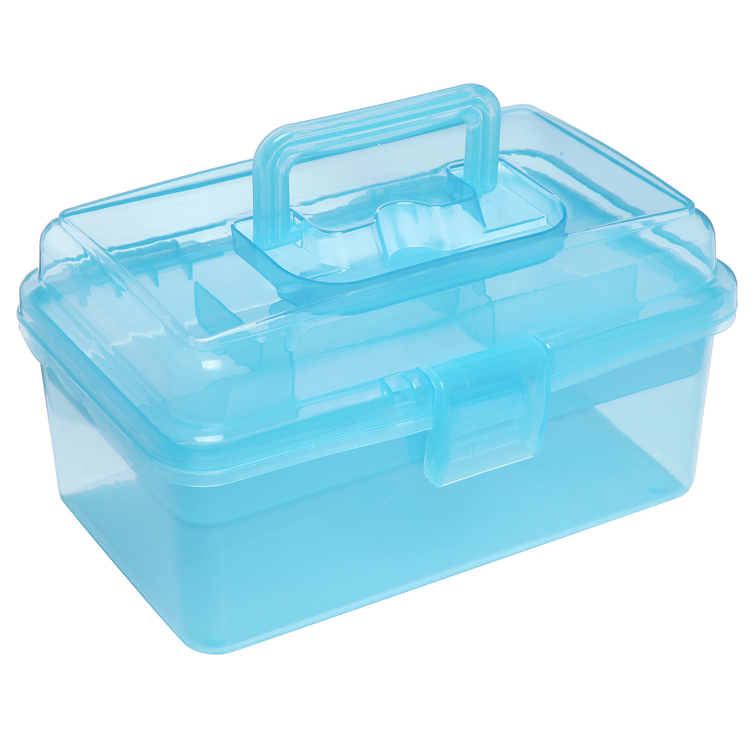 MyGift Clear Blue Empty First Aid Storage Box - Multipurpose Organizer for Tackle, Sewing, Tools & Crafts Supplies with Handle & Removable Tray | Perfect for Home, Office, Camping & Emergency Kits