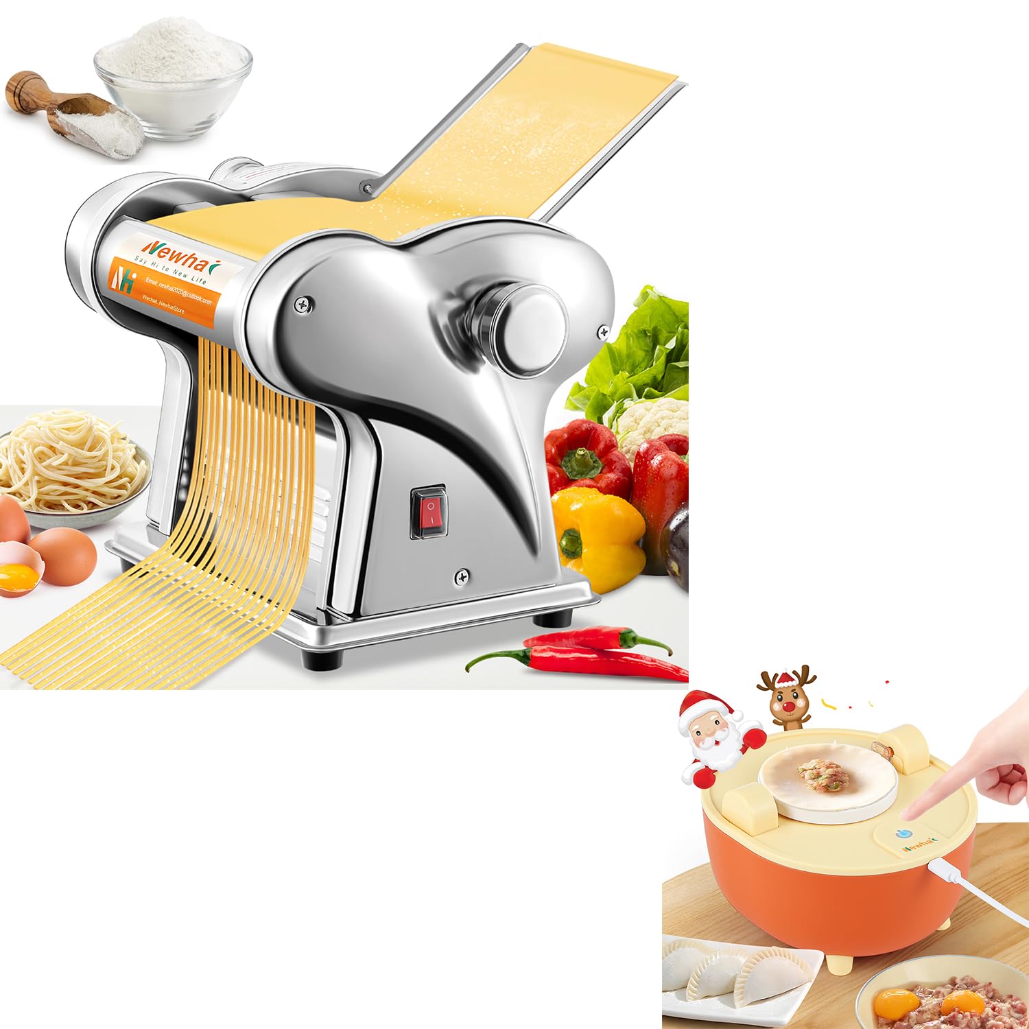 Electric Pasta Maker Machine with 1.5mm & 4mm Noodle Cutters + 3-3.5 Inch Dumpling Maker - Automatic Dough Press for Homemade Italian Pasta, Asian Dumplings & Fresh Noodles - Perfect for Family Cooking, Restaurant Use & Italian/Chinese Cuisine Lovers