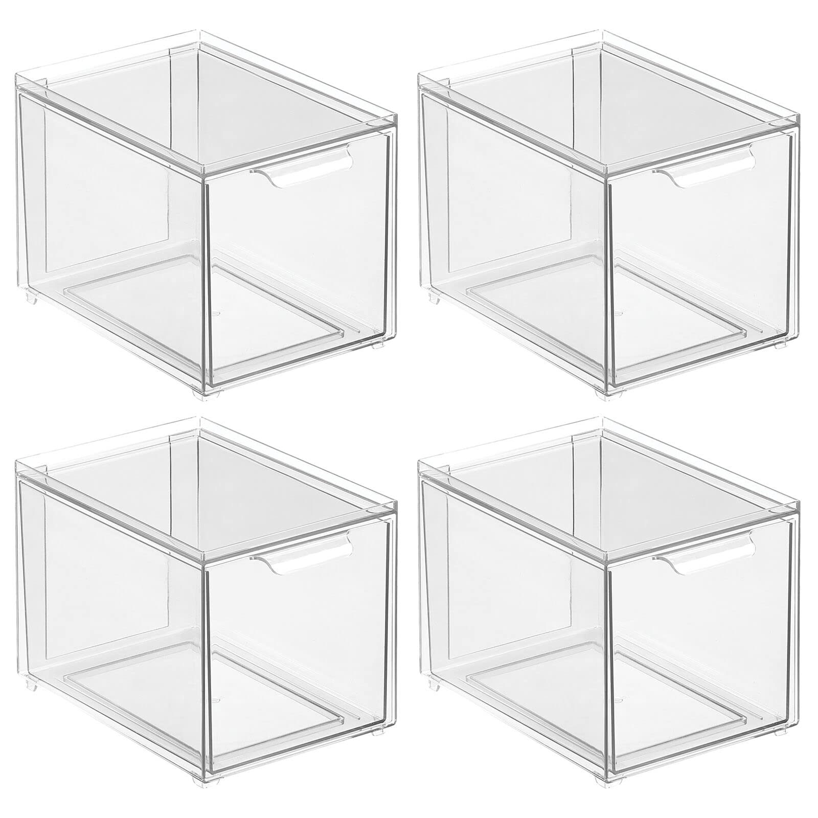 mDesign Clear Plastic Stackable Closet Storage Organizer with Pull-Out Bins - 4 Pack for Cabinet, Desk, Shelf & Cupboard Organization - Lumiere Collection | Space-Saving Solution for Bedroom, Bathroom & Office Clutter
