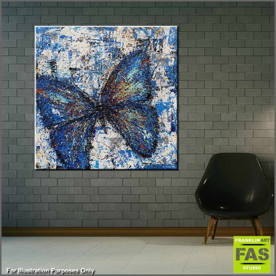 Abstract Realism Blue Butterfly Wall Art - Handmade Canvas Painting for Home & Office Decor | Perfect for Living Room, Bedroom, or Gift