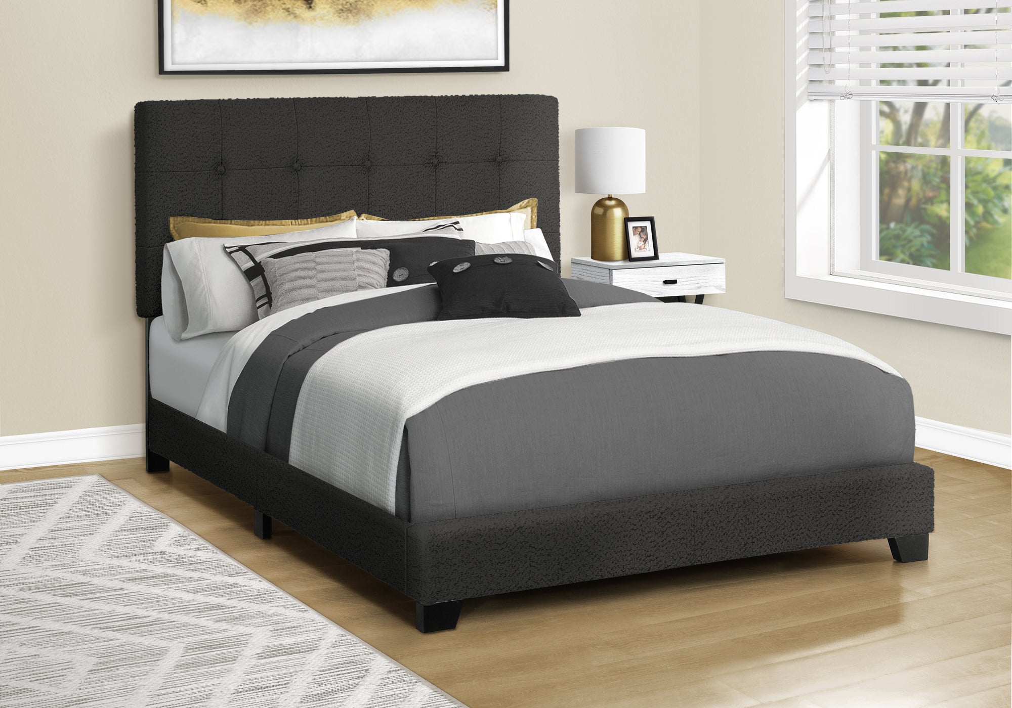 Full Size Upholstered Bed Frame - Transitional Bedroom Furniture with Sturdy Wooden Slats & Noise-Free Design | Perfect for Master Bedrooms, Guest Rooms & Small Spaces