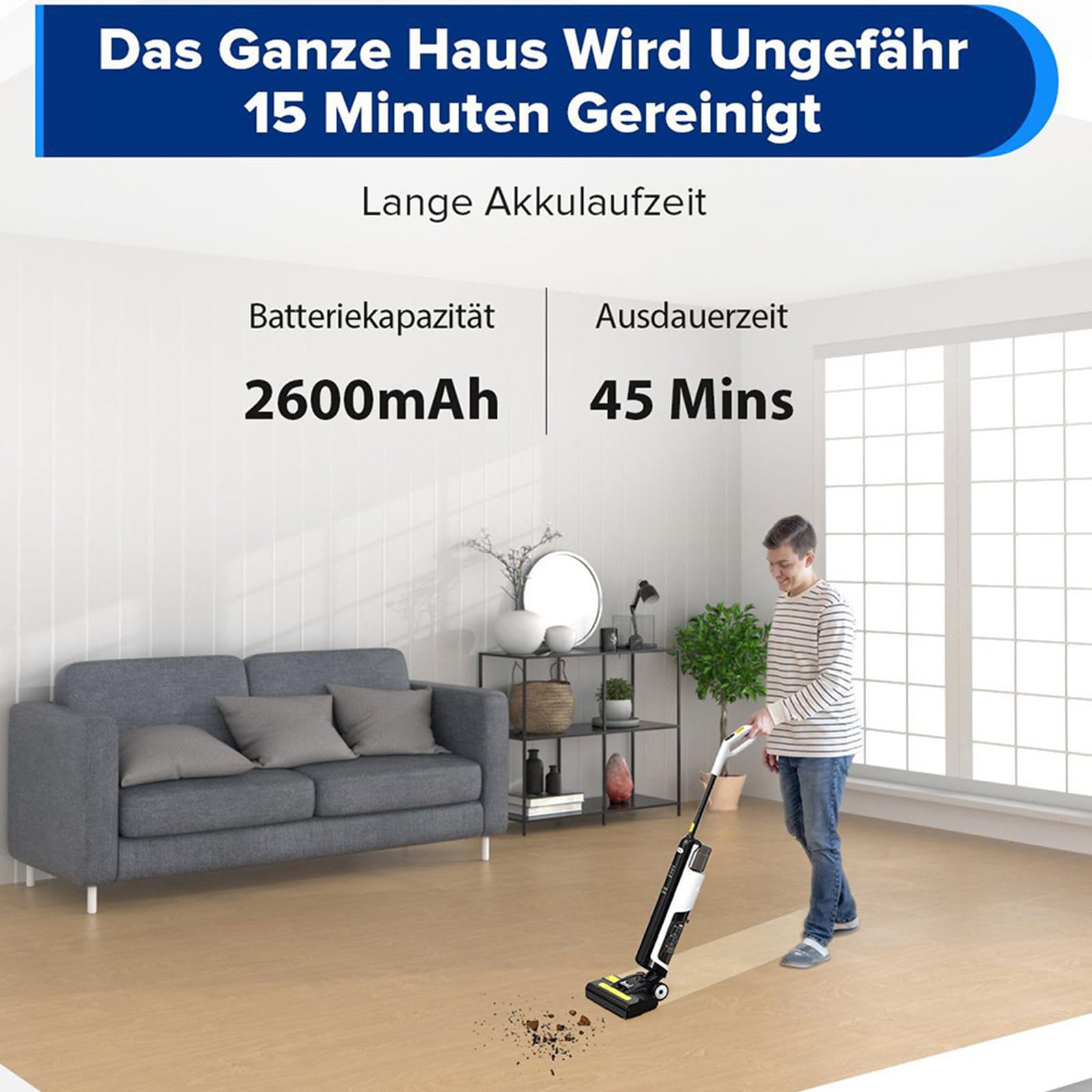 **Redkey W12SE Cordless Wet Dry Vacuum Cleaner – 1.15L Dual Tank, 45 Min Runtime, Self-Cleaning & Anti-Tangle Hair, Electrolytic Disinfection – Ideal for Home, Car, and Pet Hair Cleaning**