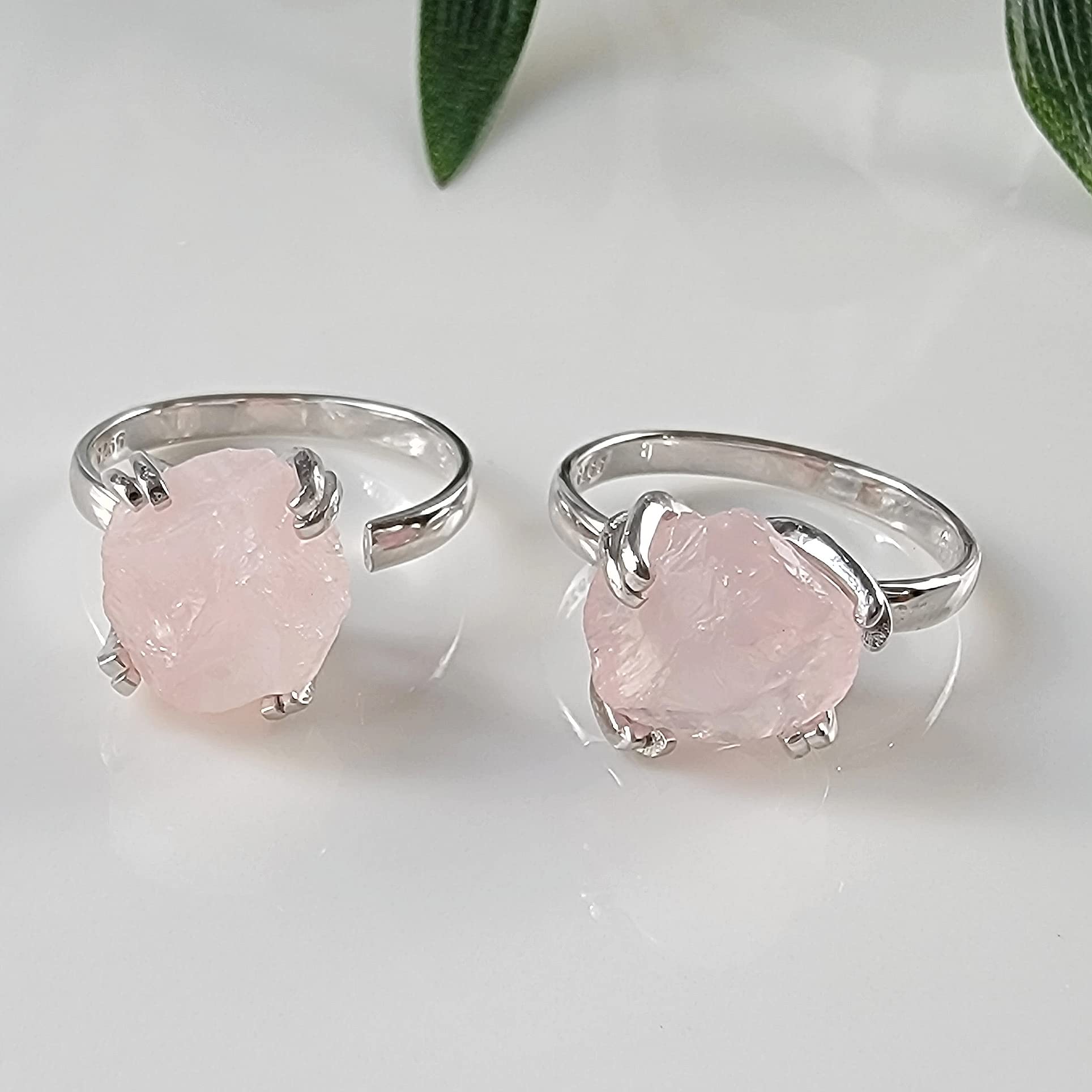 Natural Raw Rose Quartz Adjustable Ring - 925 Sterling Silver with White Gold Plating, Healing Crystal Jewelry for Women - Perfect Birthday, Anniversary & Valentine's Day Gift for Her - Elegant Boho Style Jewelry for Meditation, Energy Healing & Spiritual Wellness
