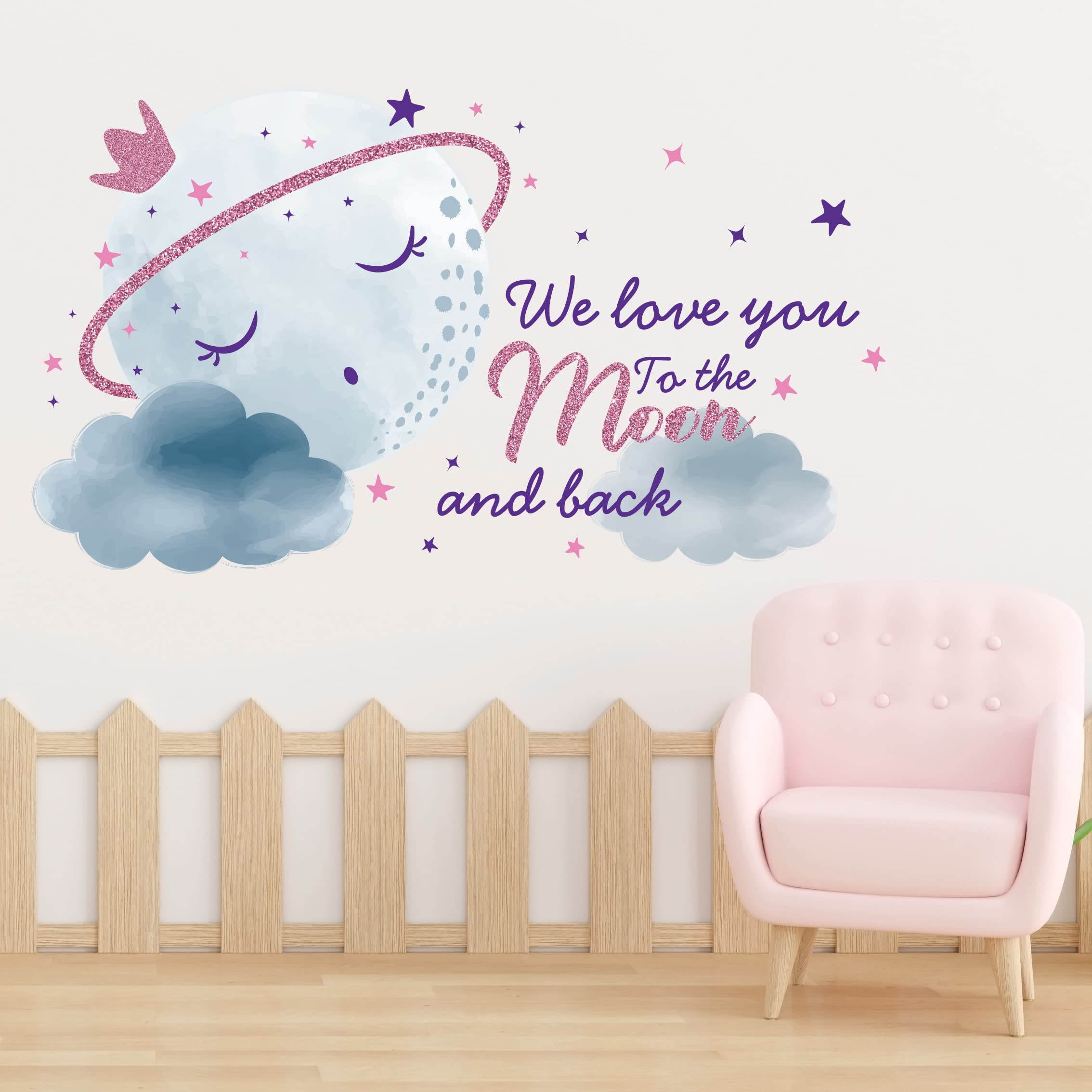 Pastel Moon Wall Decals for Girls Room - Frosty Moon Nursery Decor - Cute Wall Stickers for Bedroom & Kids Room - 50