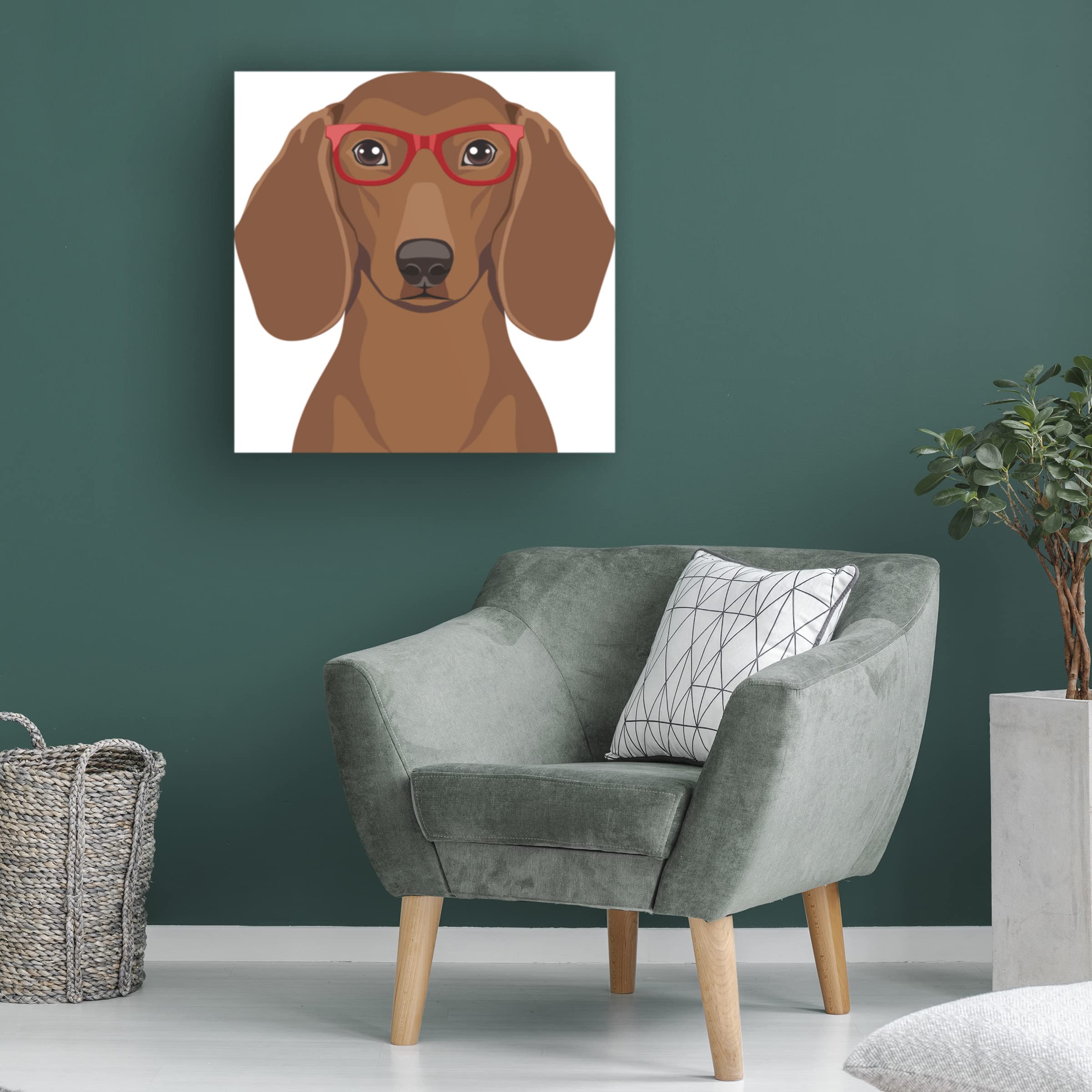 Trademark Fine Art 'Dachshund Wearing Hipster Glasses' Canvas Wall Art Print - Modern Dog Lover Home Decor for Living Room, Bedroom & Office