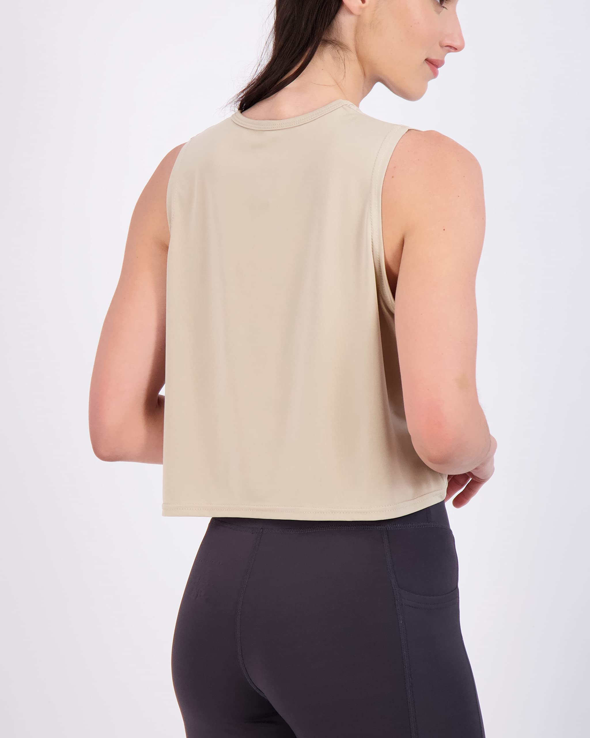Real Essentials 5 Pack Women's Dry Fit Crop Summer Tank Tops - Breathable Moisture Wicking Gym Yoga Workout Sports Tees for Women (Plus Size Available) - Perfect for Running, Fitness Training & Casual Summer Wear