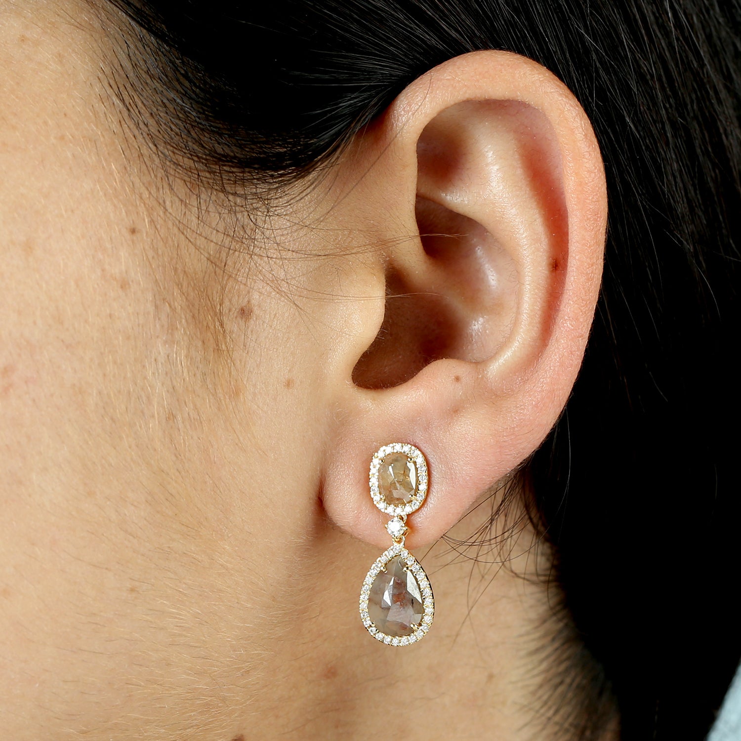 18K Yellow Gold Pave Diamond Teardrop Dangle Earrings for Women - Elegant Party, Wedding & Evening Wear Jewelry Gift