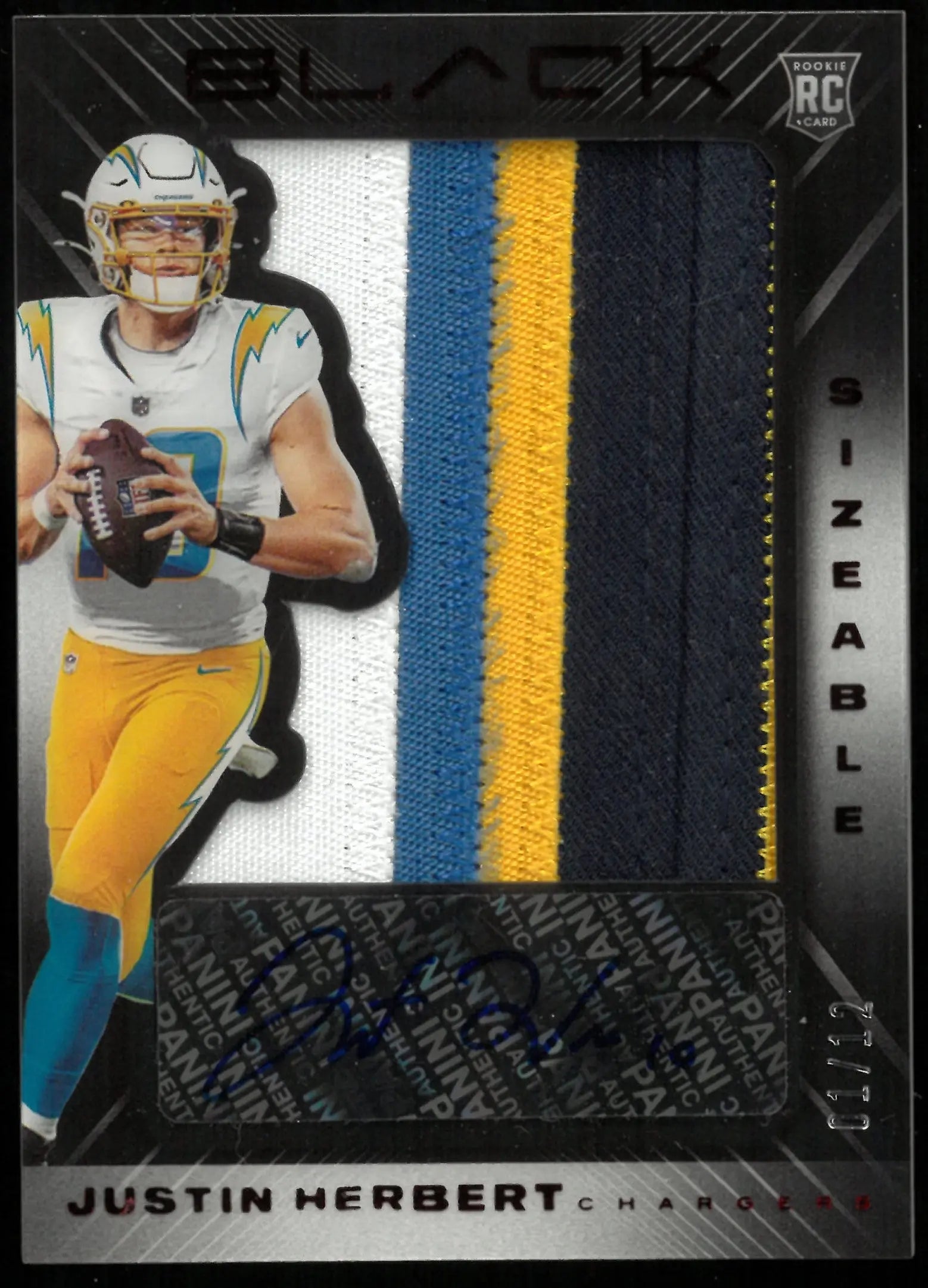 2020 Panini Black Football Justin Herbert Rookie Card Autograph Patch Ruby 01/12 #SS JHE - Perfect for NFL Collectors & Sports Memorabilia Enthusiasts