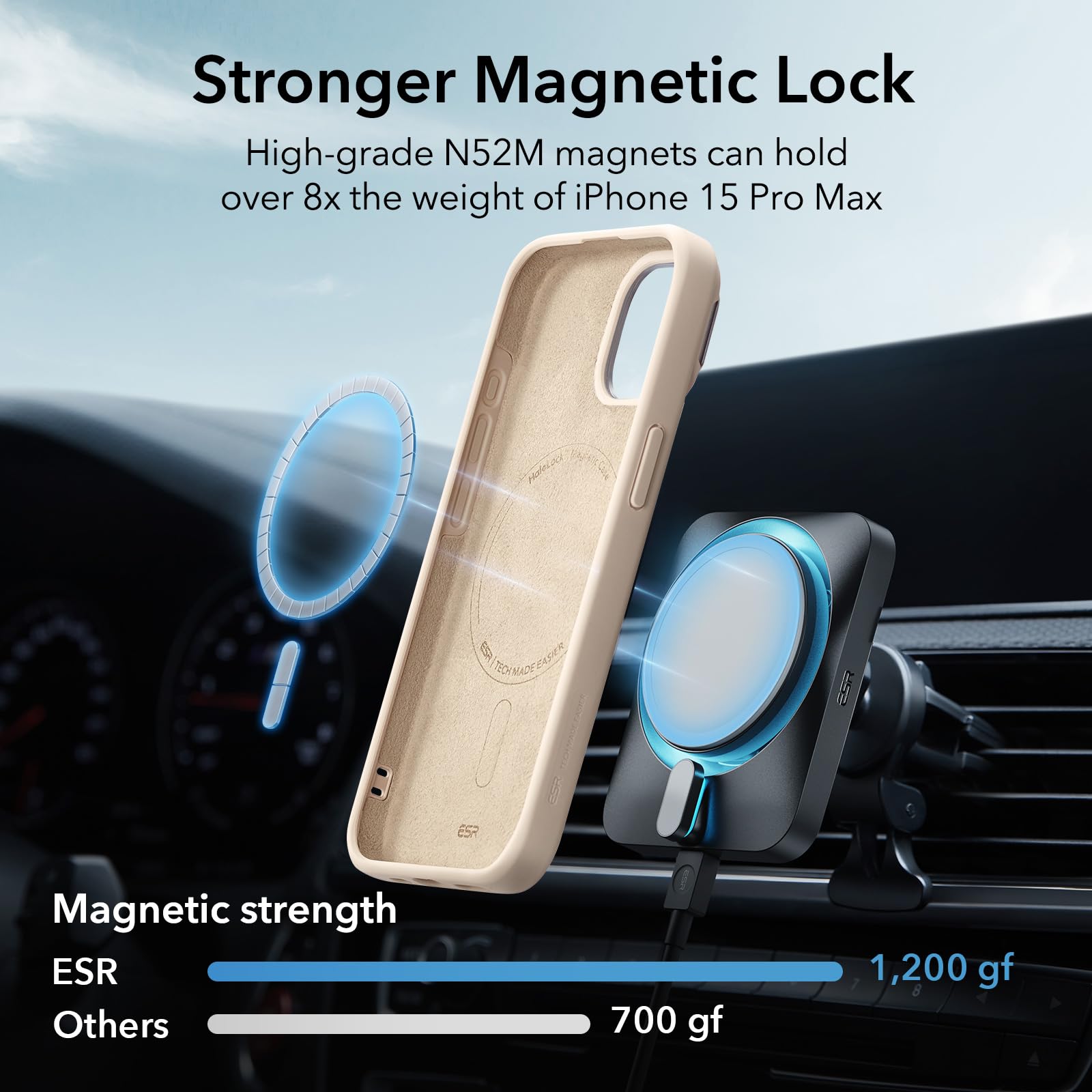ESR for iPhone 15 Pro Max Case with MagSafe - Military-Grade Protective Silicone Cover with Built-in Stand & Camera Stash | Magnetic Phone Case for iPhone 15 Pro Max (Cloud Series, Light Tan) - Perfect for Work, Travel & Everyday Use