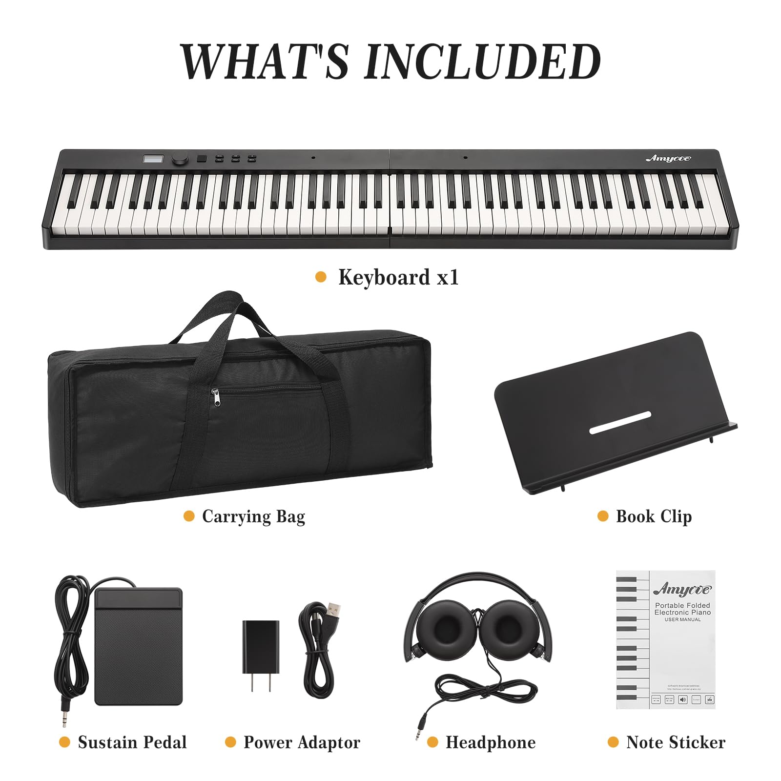 GAOMON 88-Key Folding Digital Piano Keyboard - Portable Full-Size Electric Piano with Sustain Pedal, Bluetooth, USB MIDI, Headphones & Carrying Bag - Perfect for Beginners, Kids & Adults - Ideal for Home Practice, Travel & Music Learning
