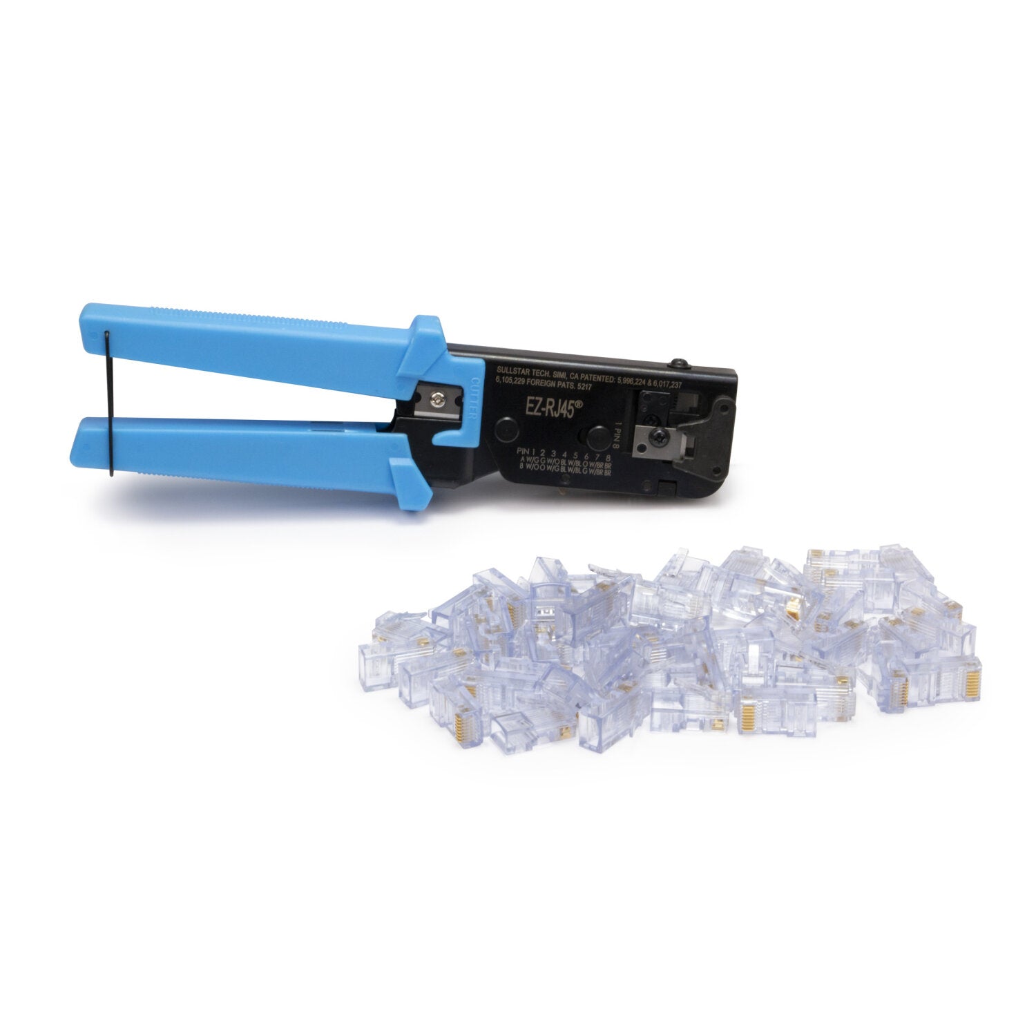 Platinum Tools 100005 EZ RJ45 Crimp Tool Kit with 50pcs CAT5/5E Connectors - Professional Network Cable Termination for Ethernet, LAN, and Internet Setup