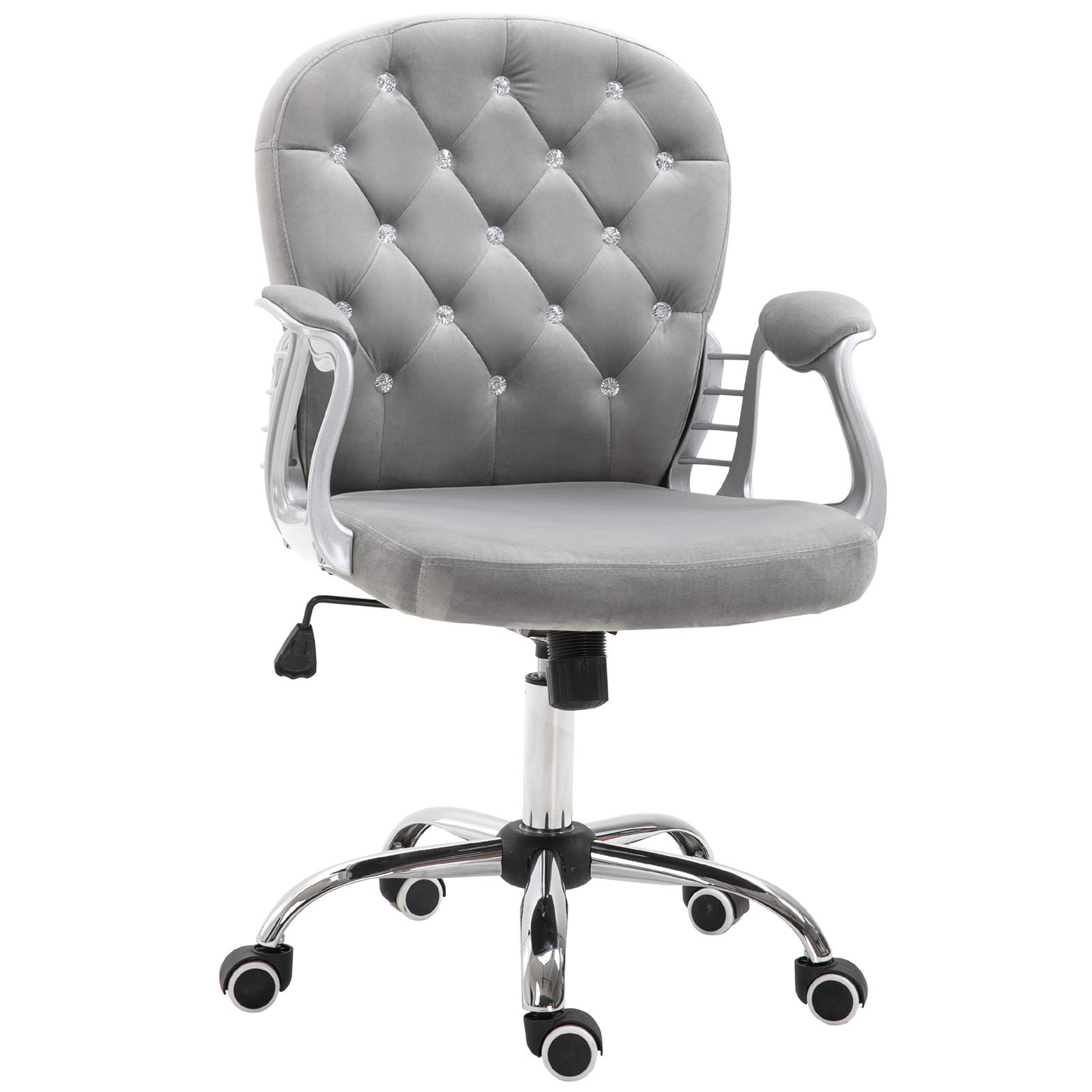 Vinsetto Velvet Home Office Chair - Button Tufted Ergonomic Desk Chair with Padded Armrests, Adjustable Height & 360° Swivel Wheels, Gray - Perfect for Home Office, Gaming & Study Workspace
