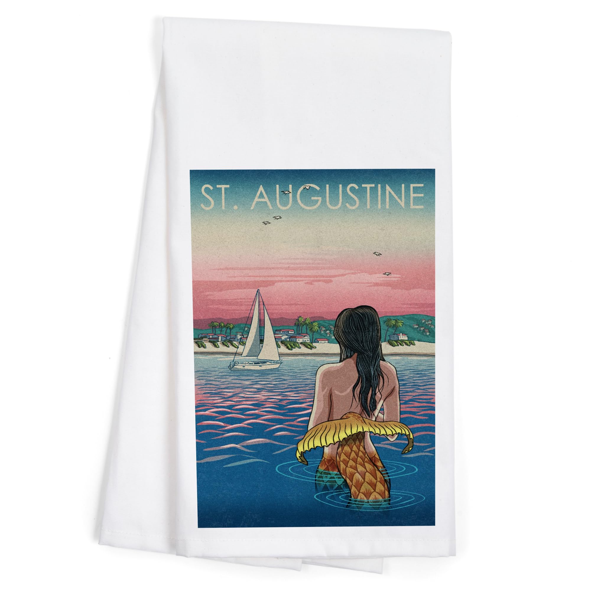 Lantern Press St. Augustine Mermaid Beach 100% Cotton Tea Towel - Decorative Hand Towel for Kitchen, Bathroom & Home Decor | Perfect for Coastal Themed Decor, Gift Giving and Beach House Accessories