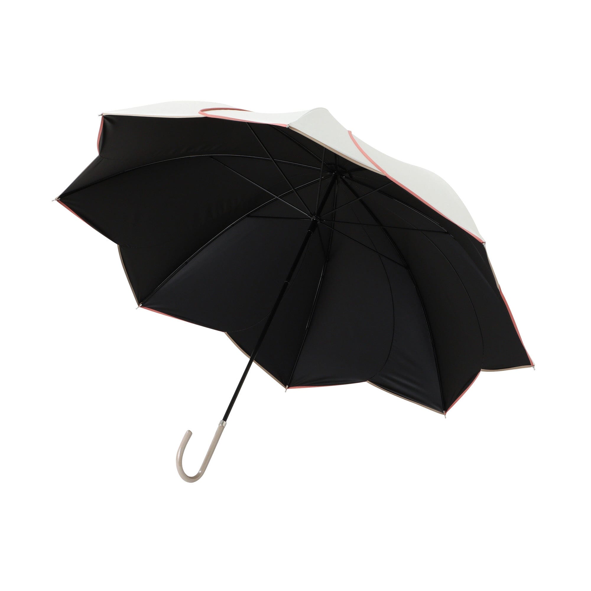 Bicolor Piping Long Umbrella 58cm White - UV Protection & Waterproof for Sunny and Rainy Days - Perfect for Outdoor Activities, Beach, Hiking and Daily Commute
