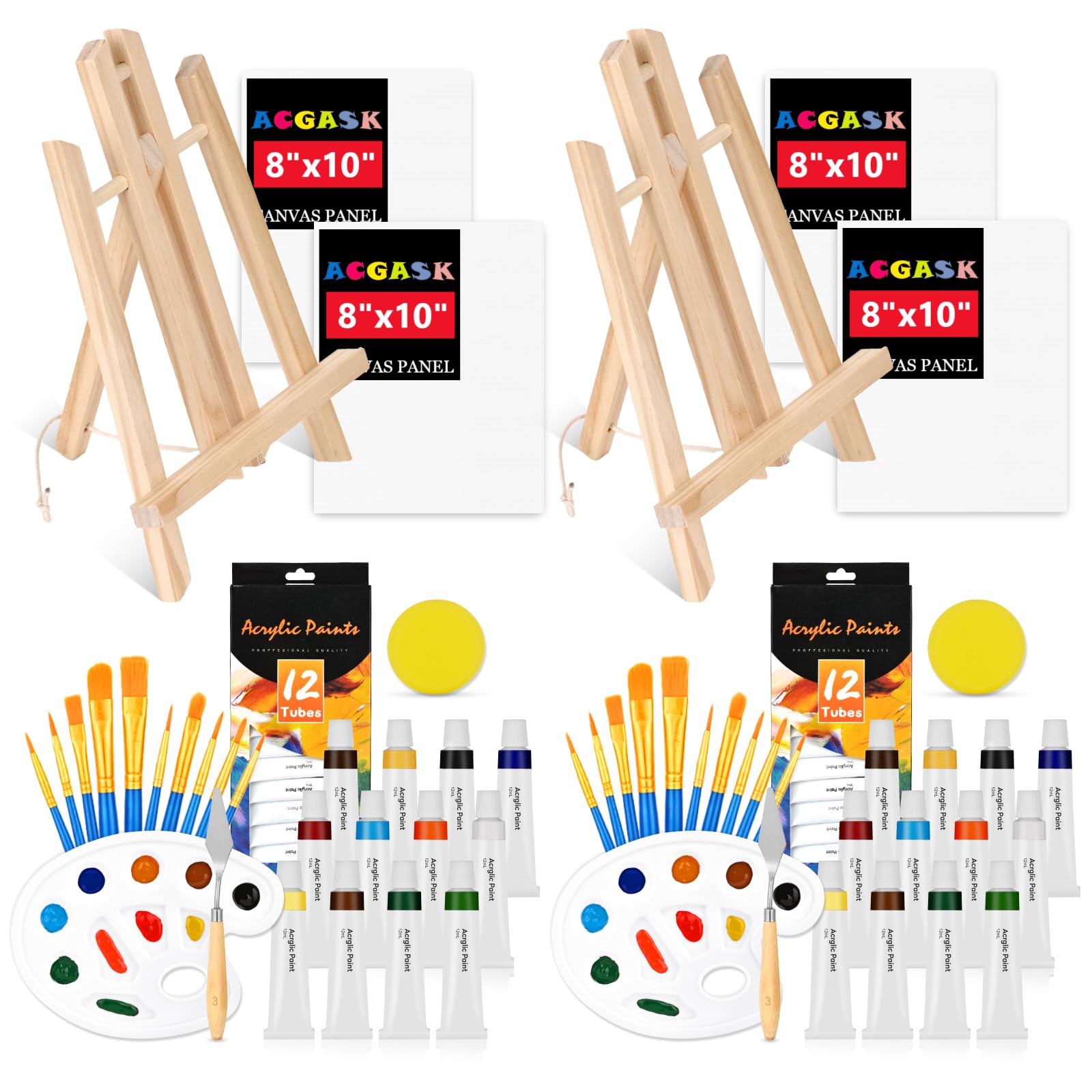 56-Piece Acrylic Painting Kit for Adults & Kids - Complete Sip and Paint Set with 2 Easels, 24 Paints, 20 Brushes, Palette - Perfect for Couples Date Night, Student Art Projects & Beginner Artists | DIY Home Decor & Creative Gift Idea