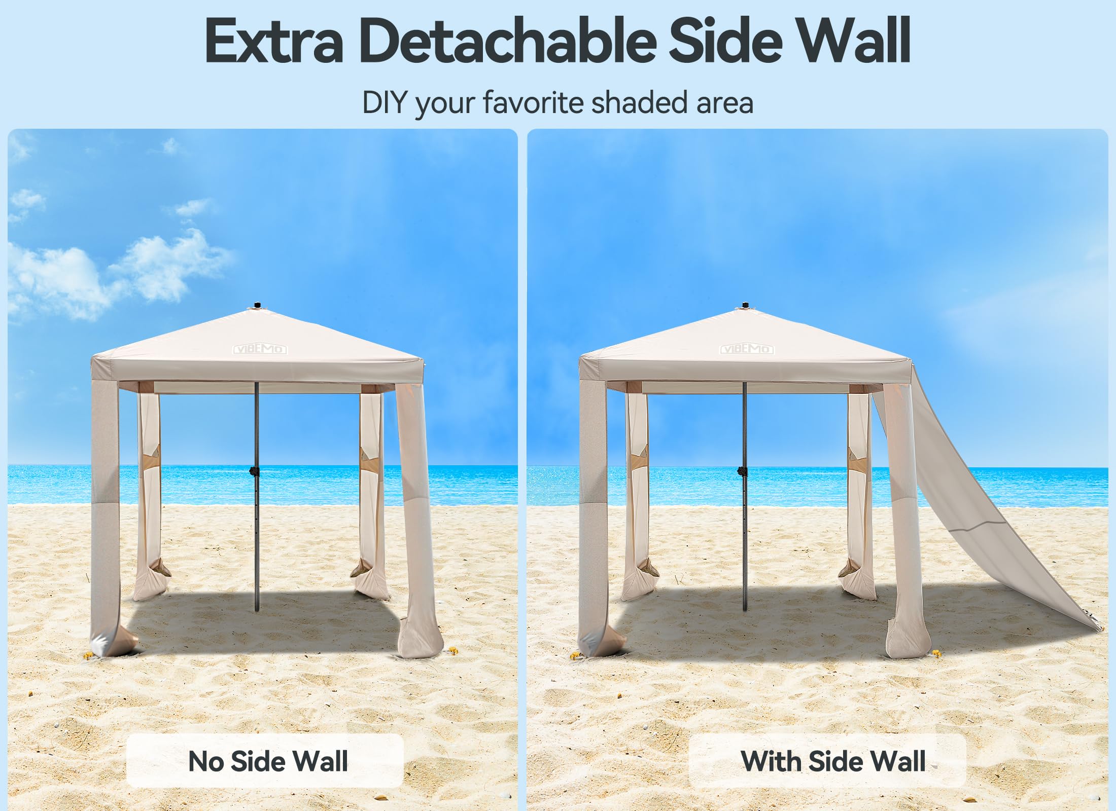 UPF 50+ Beach Canopy Tent - 6.2x6ft Portable Sun Shelter with Adjustable Height & Waterproof Side Walls | Perfect for Family Beach Days, Picnics, and Outdoor Gatherings | Includes Interior Pockets & UV Protection