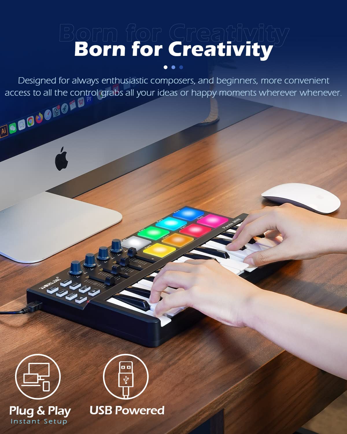 Vangoa 25-Key MIDI Keyboard Controller with Drum Pads - USB Portable Beat Maker Machine for Music Production | Perfect for Home Studio, DJing & Live Performances (Black)