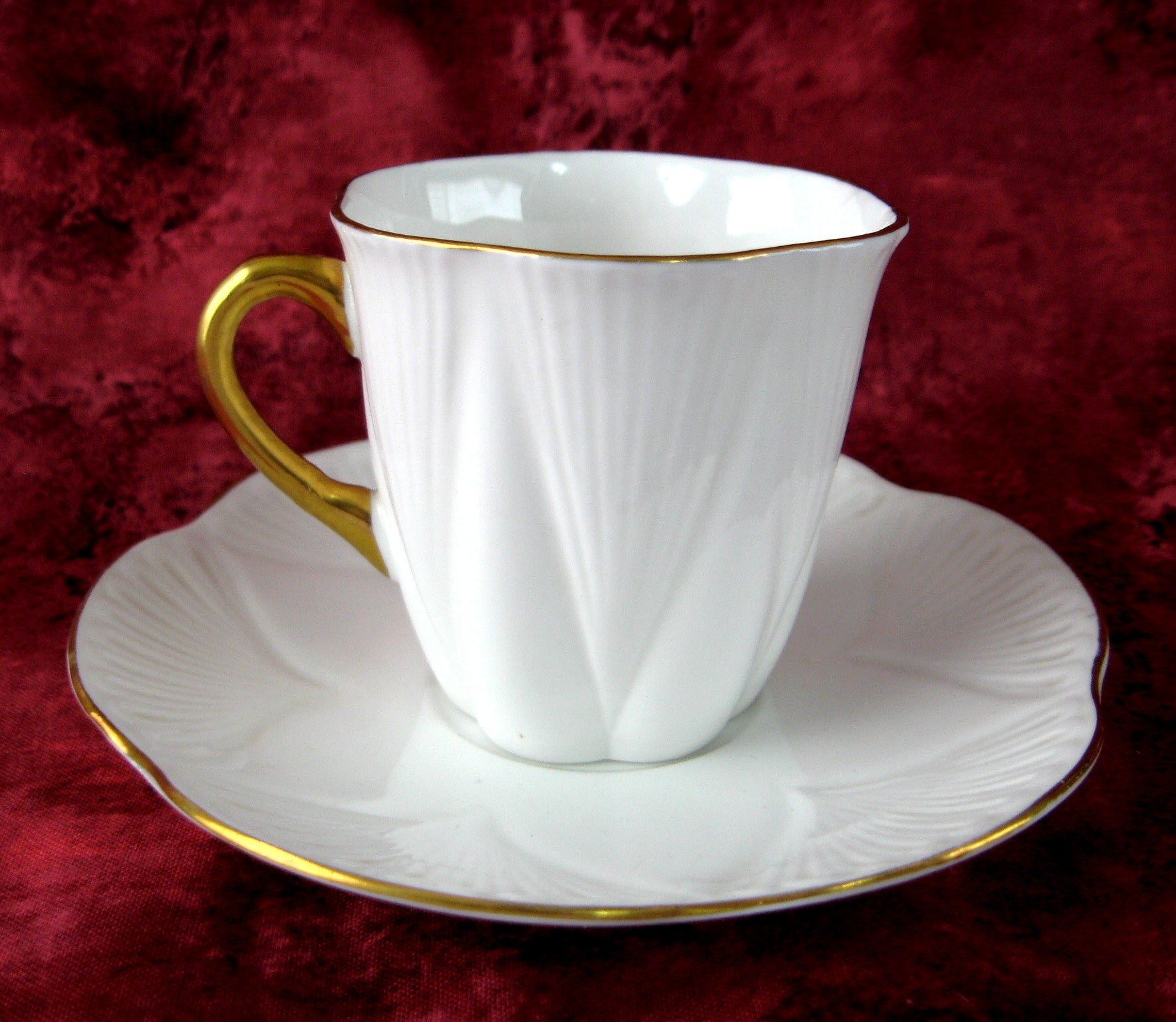 Elegant Shelley Tall Dainty Regency White & Gold Demitasse Cup and Saucer Set - Perfect for Afternoon Tea, Bridal Showers & Vintage Tea Party Decor