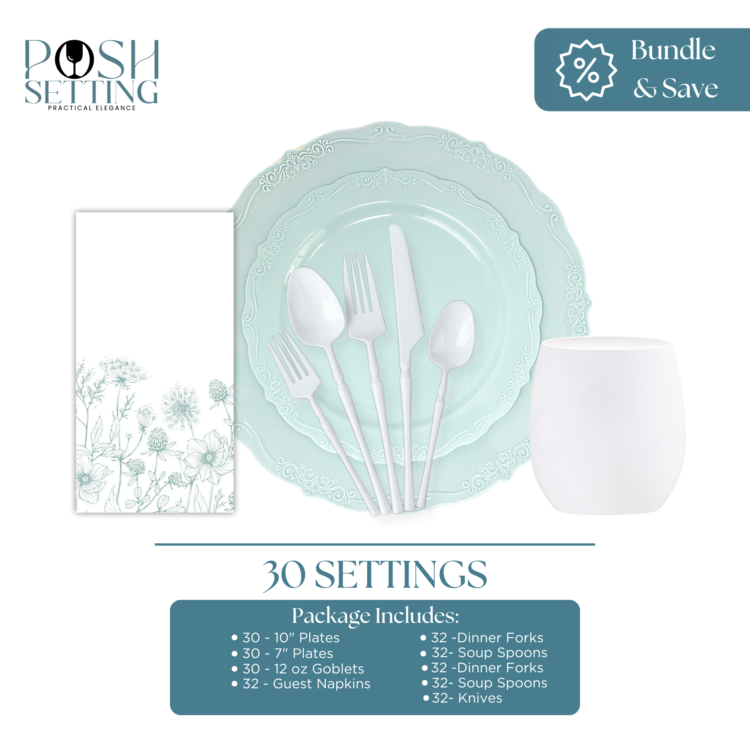 Eco-Friendly Light Green Disposable Plastic Party Supplies Set - Elegant Vintage Style for Birthday, Wedding & Baby Shower Celebrations