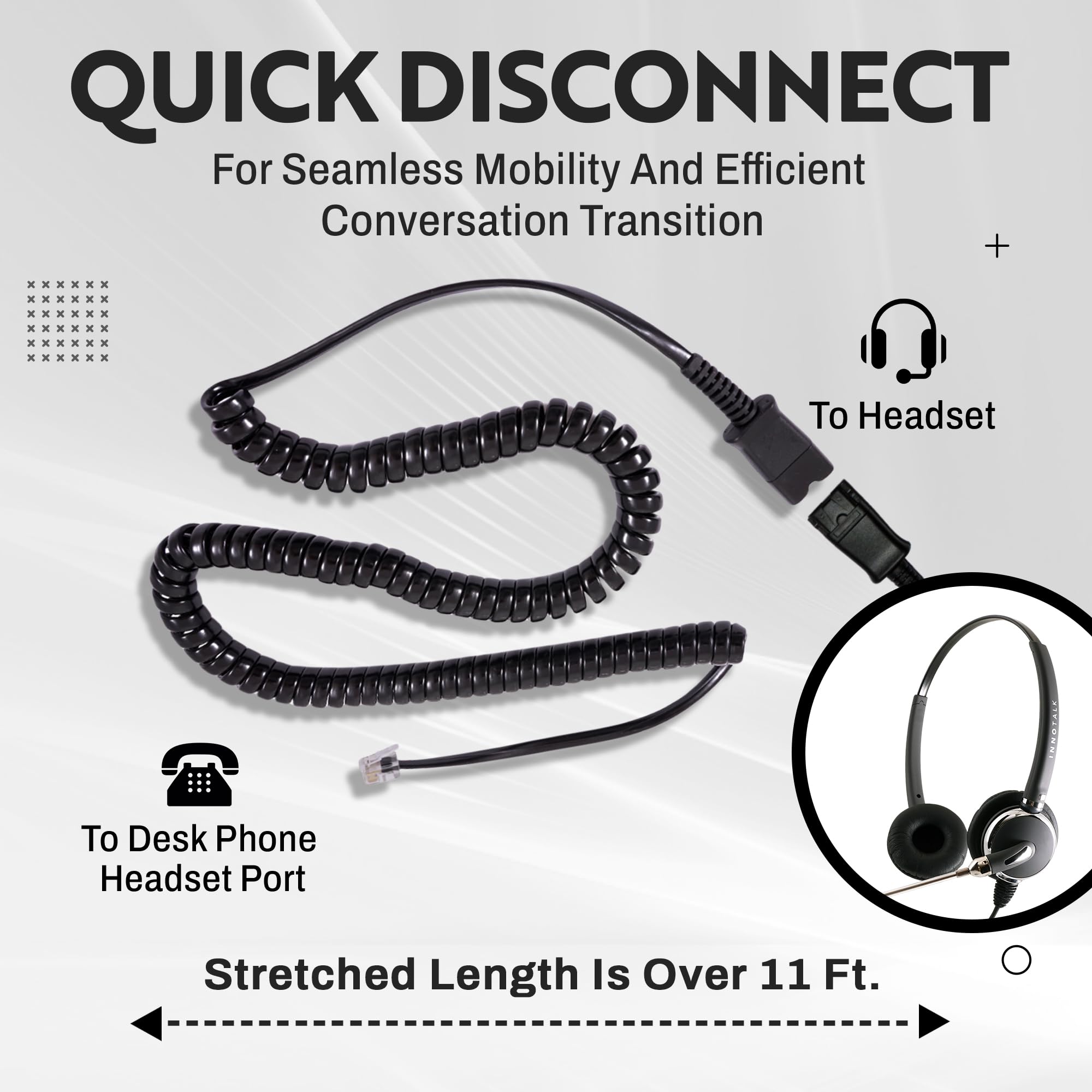 INNOTALK RJ9 Binaural Office Headset - Durable Call Center Headphones with Voice Tube Microphone, Clear Sound, Wired 9ft Cable & QD Pigtail Adapter - Compatible with Polycom, Mitel, Cisco & More - Perfect for Call Centers, Office Communication & Customer Support