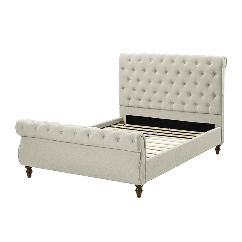 Deirdre Upholstered Sleigh Platform Bed - Queen Size with Solid Wood Frame & Luxe Fabric Headboard - Perfect for Modern Bedroom & Guest Room Decor