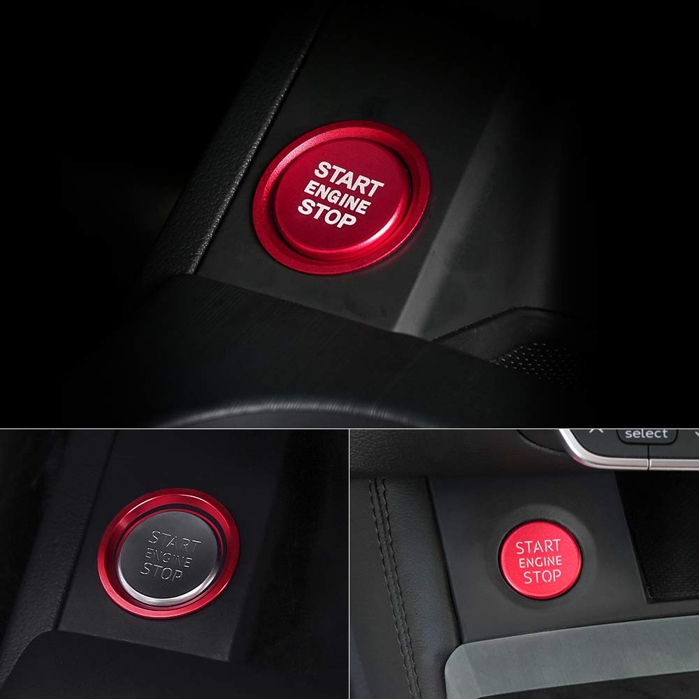 LECART Red Metal Engine Start Button Cover for Audi A4 A5 A6 A7 Q5 - Keyless Ignition Button Stickers, Auto Interior Decoration Trim 2Pcs - Perfect for Car Enthusiasts & Customization