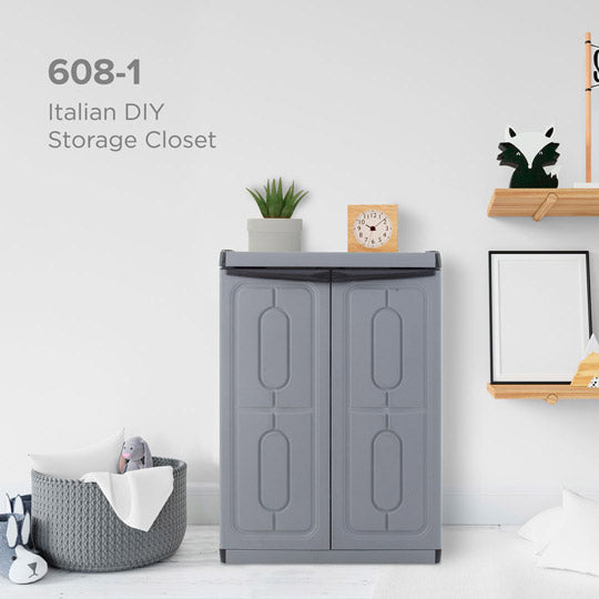 Italian DIY Closet - 2 Door Low Profile Wardrobe (608-1) for Bedroom, Dorm, or Apartment Storage Solution
