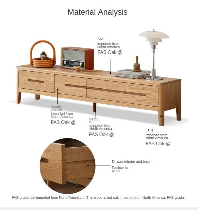 Solid Oak Wood TV Stand with 4 Drawers - Sturdy Media Console for Living Room, Bedroom & Home Theater Storage