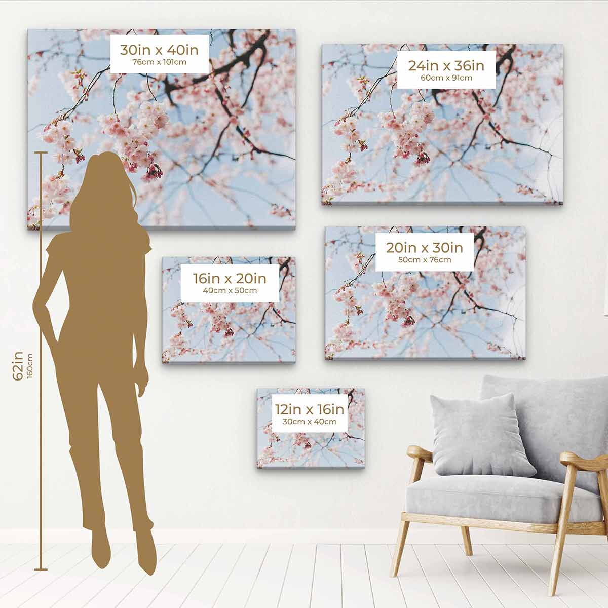 Pink Cherry Blossom Wall Art Canvas Print 28x18 Inches - Floral Home Decor for Living Room, Bedroom & Office