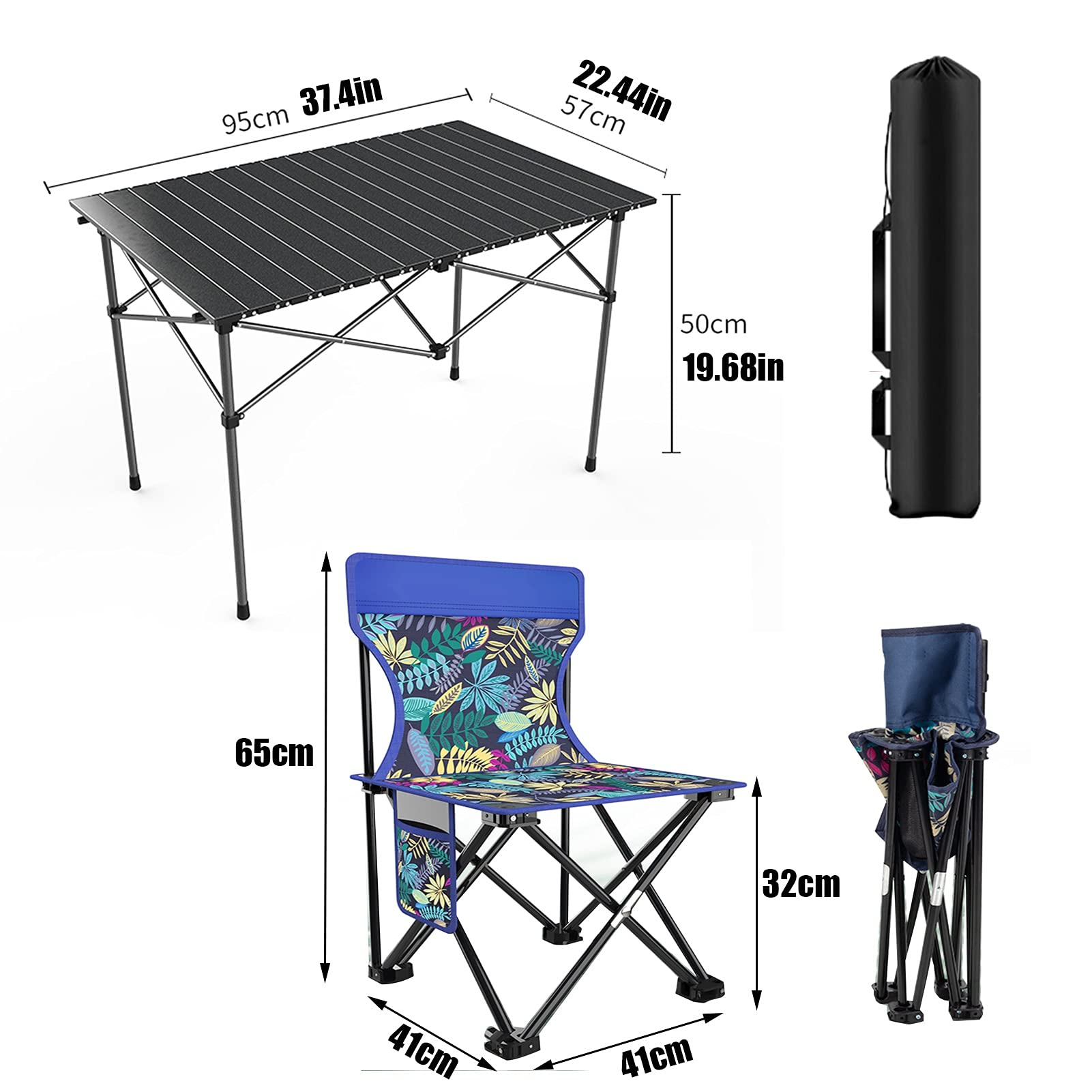 Portable Folding Camping Table and Chair Set - Lightweight Aluminum Outdoor Picnic Furniture for Backpacking, Beach, Fishing, Courtyard & Tailgating | Compact Storage Design | Perfect for Camping Trips, Outdoor Adventures & Family Gatherings