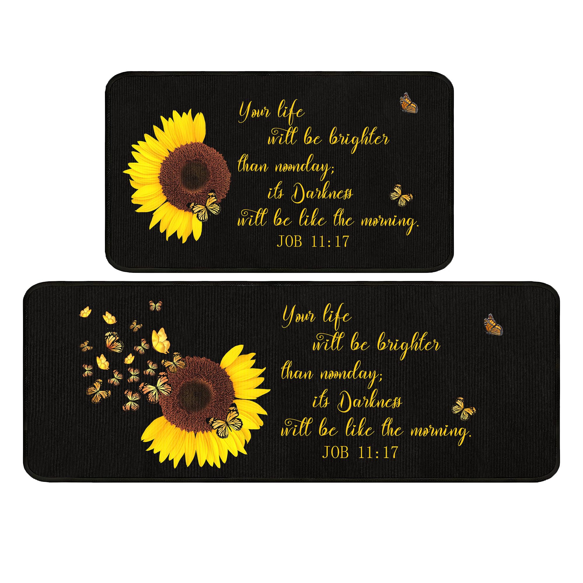 Sunflower Bible Verse Kitchen Rugs Set - Waterproof Washable Mats for Sink & Floor Decor