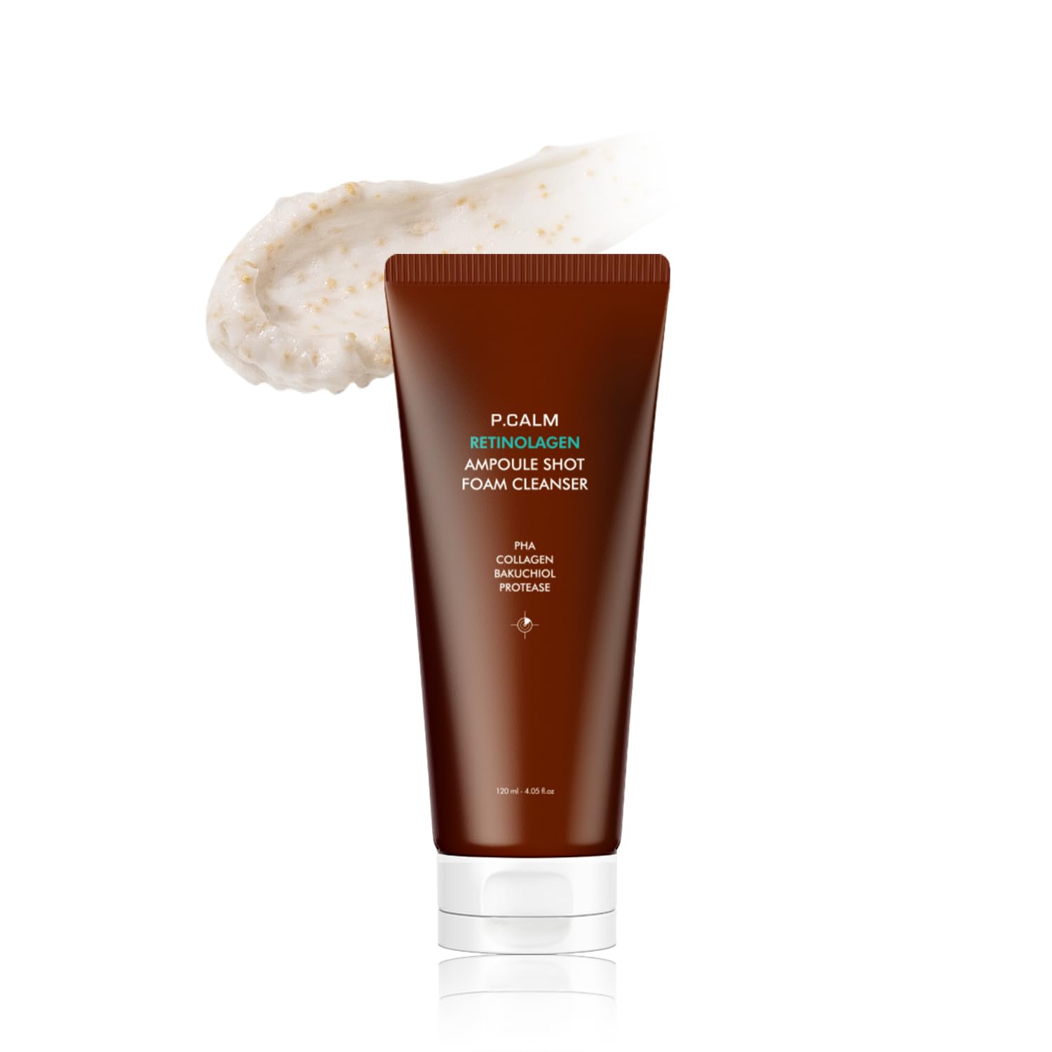 P.CALM Retinolagen Ampoule Shot Foam Cleanser 120ml - Vegan Pore Control Facial Wash with Retinol, Collagen, PHA & Bakuchiol for Sensitive Skin | Korean Skincare for Acne-Prone & Dry Skin | Morning & Night Routine | Gentle Exfoliating Face Wash