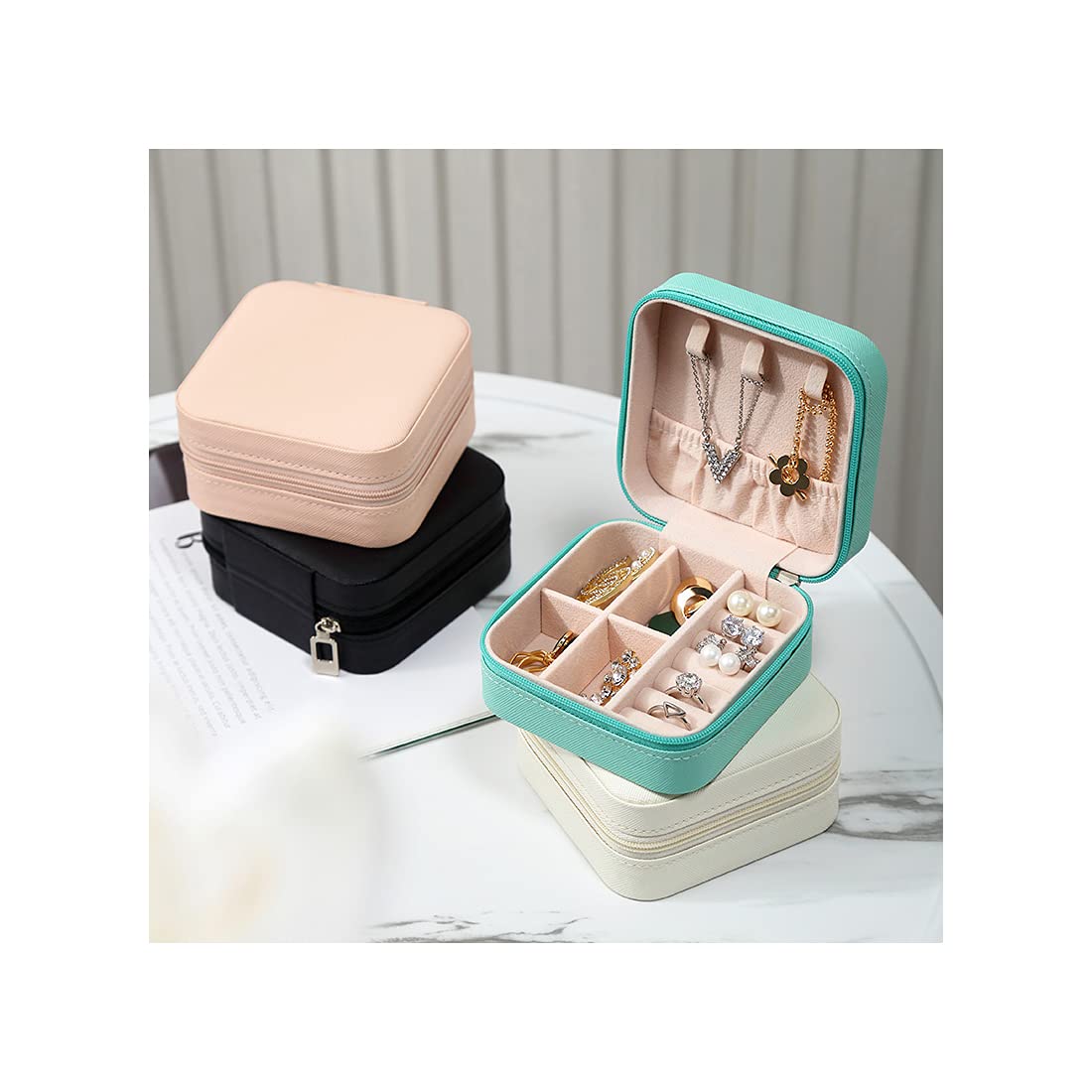 Mini Jewelry Travel Case - Small Portable Organizer & Display Storage Box for Rings, Earrings, Necklaces - Perfect for Travel, Gifts & Home Organization (Blue)