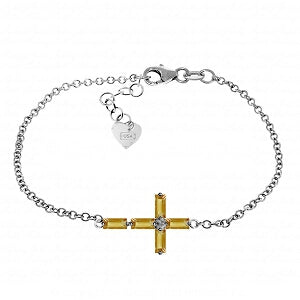1.15 Carat 14K Solid White Gold Cross Bracelet with Natural Citrine Gemstone - Elegant Religious Jewelry for Women, Perfect for Gifts, Church, Weddings & Special Occasions