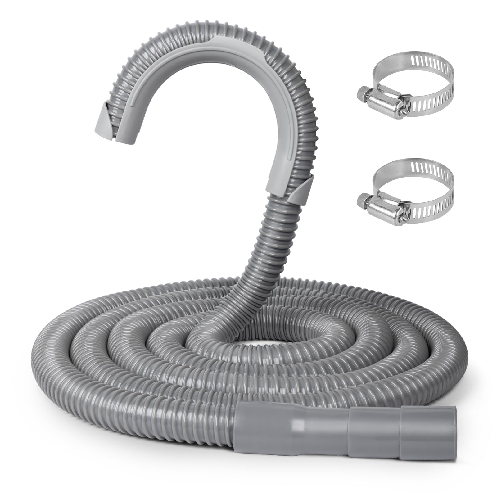 10ft Universal Washing Machine Drain Hose with Clamps & Hook - Flexible Corrugated for Laundry Rooms