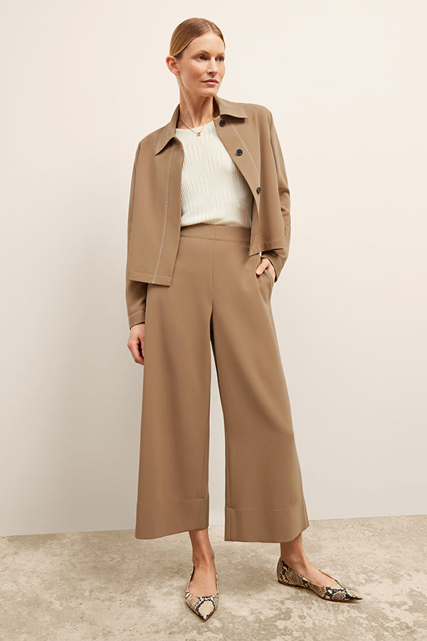Elena Travel Culotte Pants - Everyday Comfort in Soft Crepe Fabric with Light Saddle Color | Perfect for Work, Travel & Casual Wear