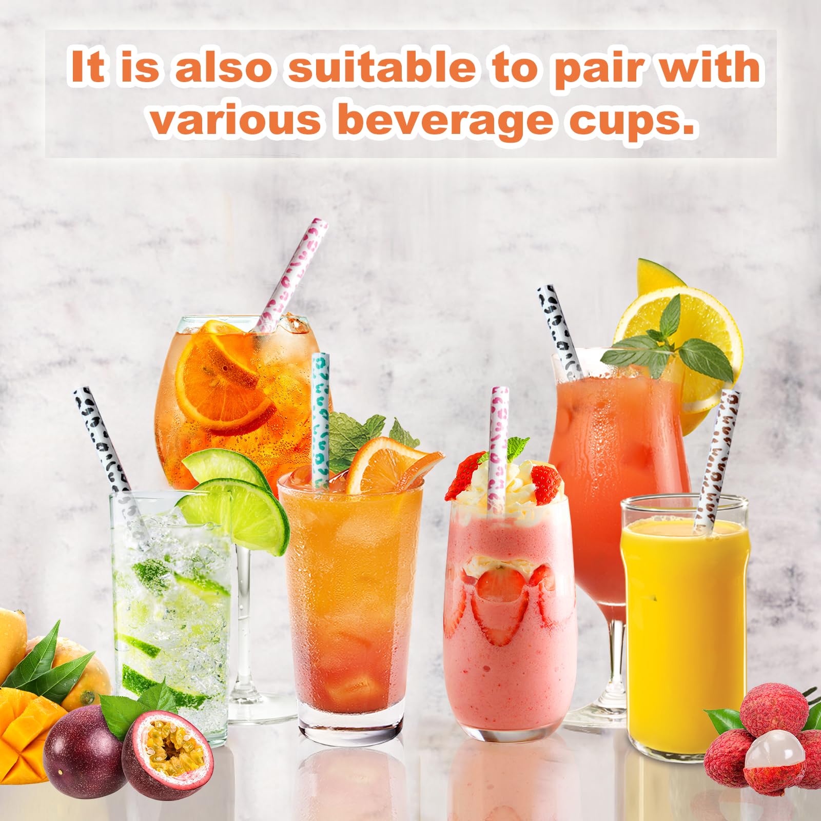 40oz Replacement Straws 4 Pack - Extra Long 12 Inch Reusable Leopard & Cheetah Print Straws for 30oz & 40oz Tumblers | Perfect for Iced Coffee, Smoothies, and Cold Drinks at Home, Office, or Travel