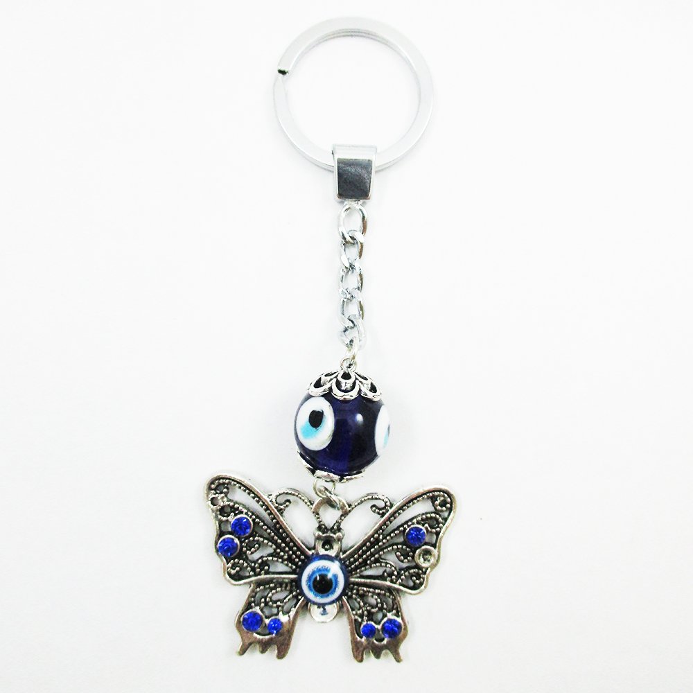 2 Pcs Lucky Eye Butterfly Keychains - Beaded Key Ring for Good Luck & Blessings - Perfect for Gifts, Home Decor, and Car Accessories